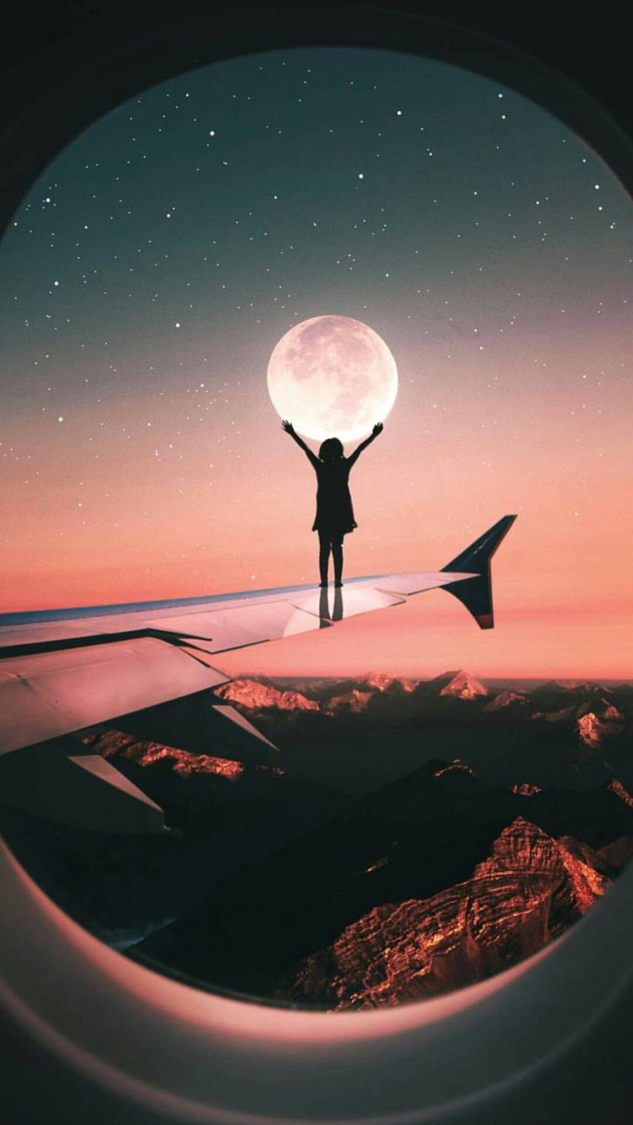 Persona su ala aereo, luna, 1242x2208 Verticale, Mobile
