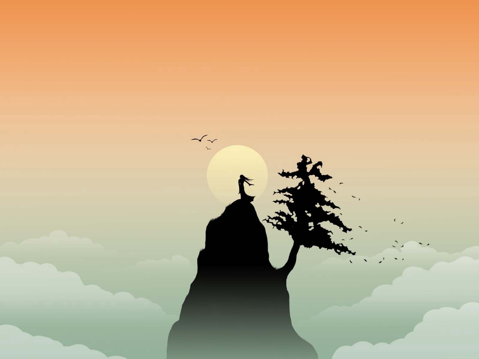 Silhouette persona su montagna, alba, 1600x1200 900p, Laptop