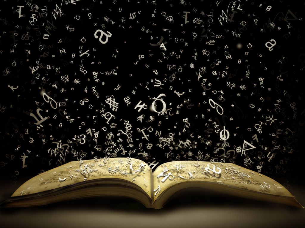 Libro aperto con lettere fluttuanti, 1024x768 HD, PC