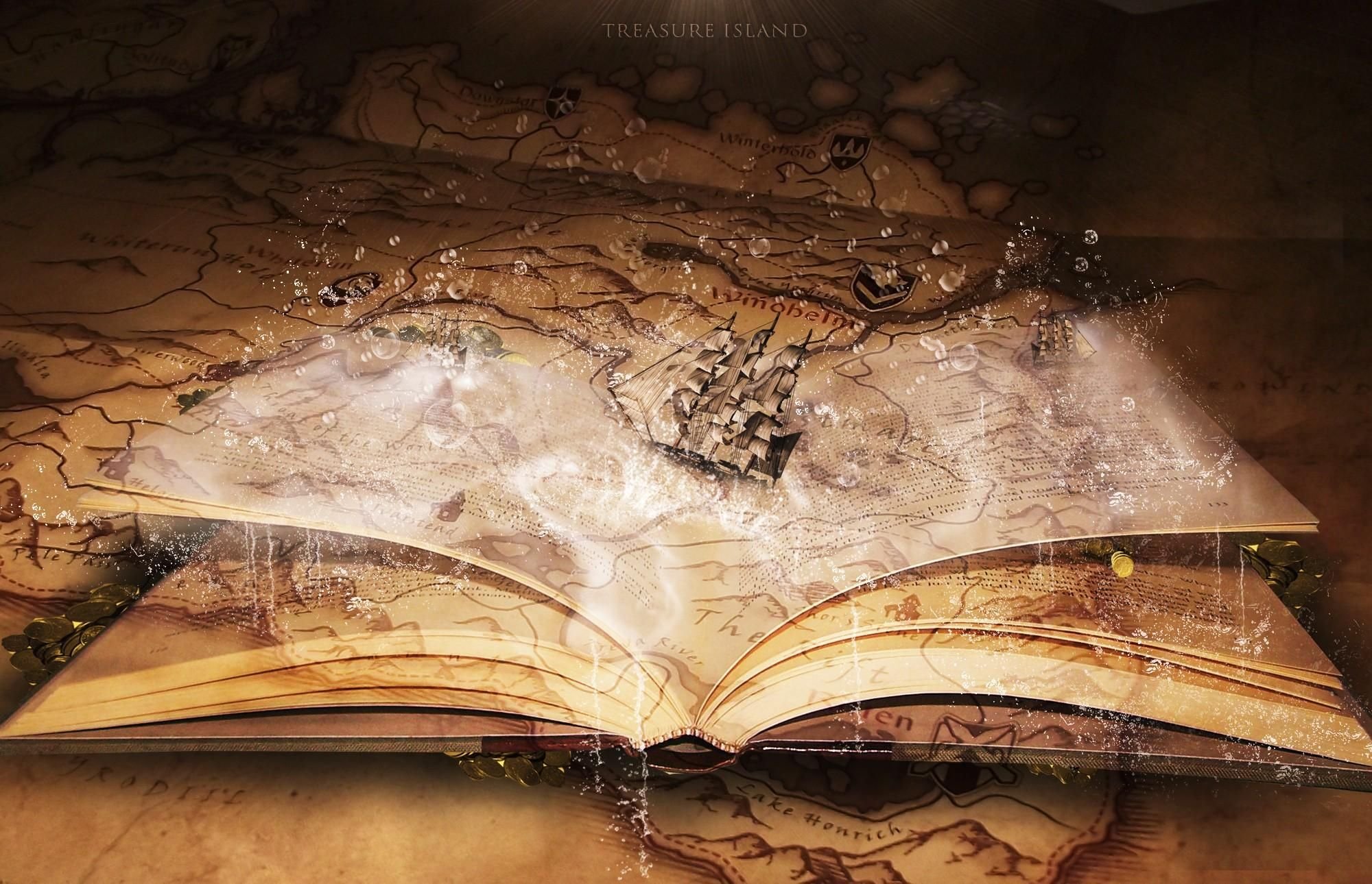 Libro aperto con mappa fantasy, 2000x1290 alta risoluzione, Laptop