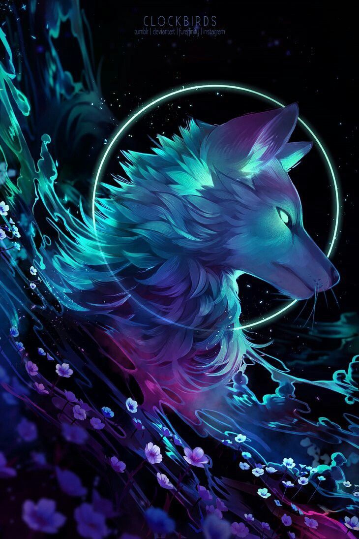 Lupo fantasy blu neon, 730x1095 Full HD Verticale, Smartphone