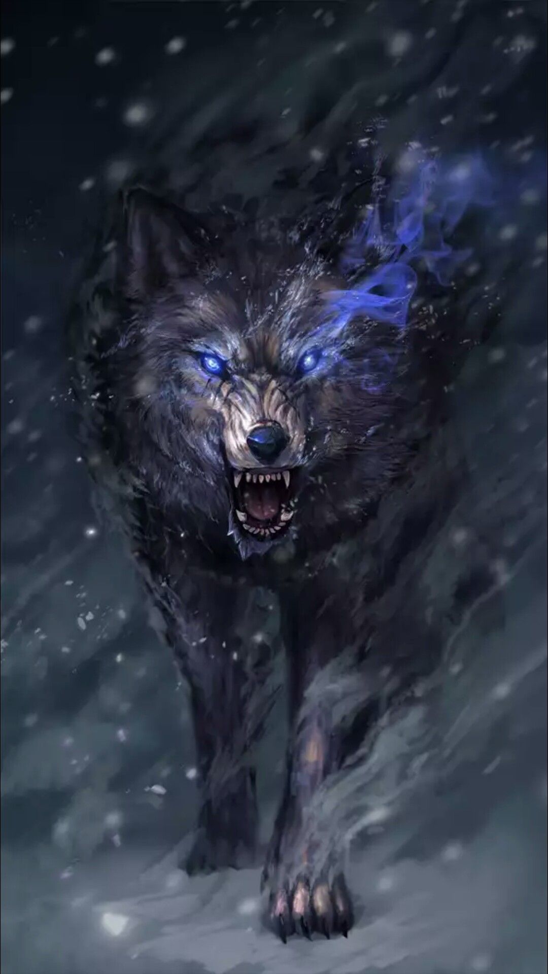 Lupo nero occhi blu neve, 1080x1920 Verticale, Mobile
