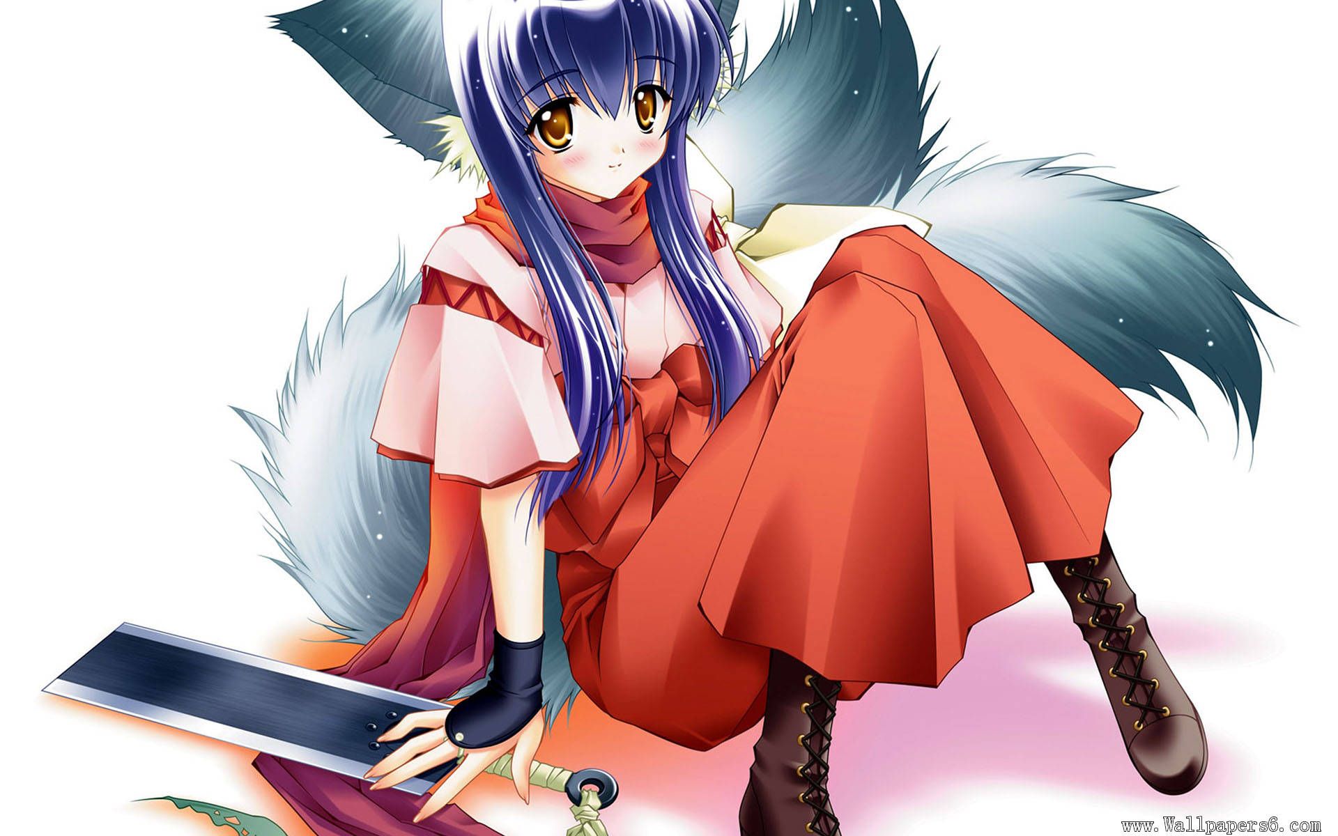 Ragazza anime licantropo capelli blu, 1920x1200 Full HD+, Desktop