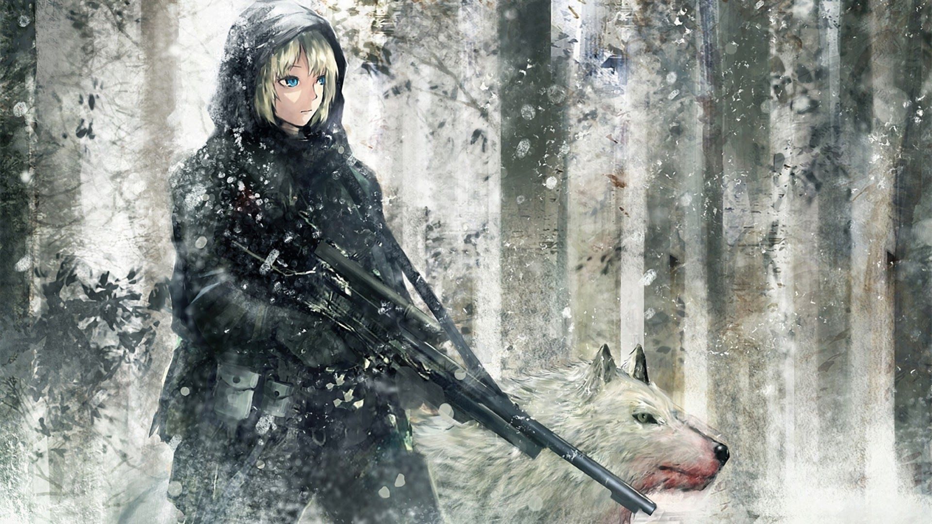 Ragazza anime con lupo bianco, 1920x1080 Full HD 1080p, PC