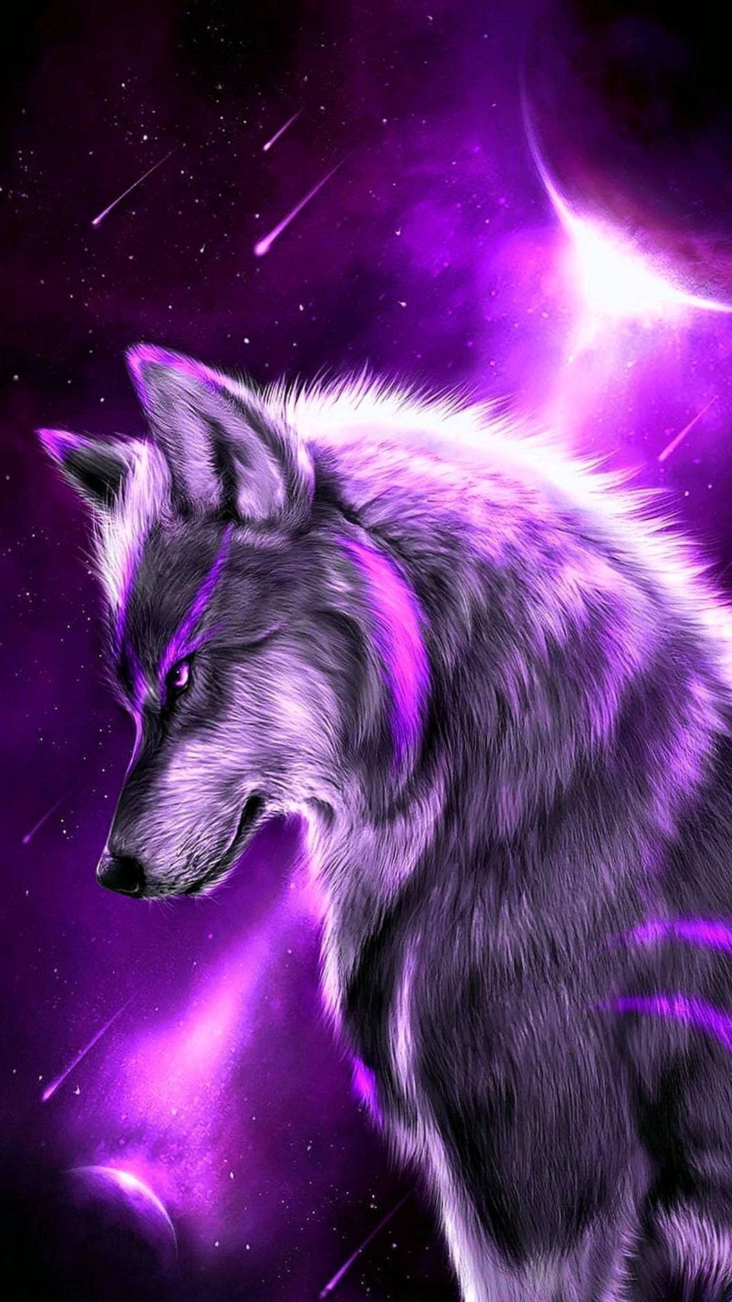 Lupo viola fantasy stellato, 1056x1879 Full HD Verticale, iPhone