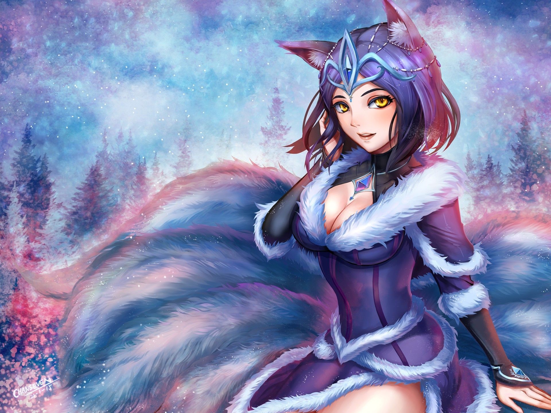 ragazza anime licantropo viola, 1920x1440 Full HD+ WUXGA, Desktop