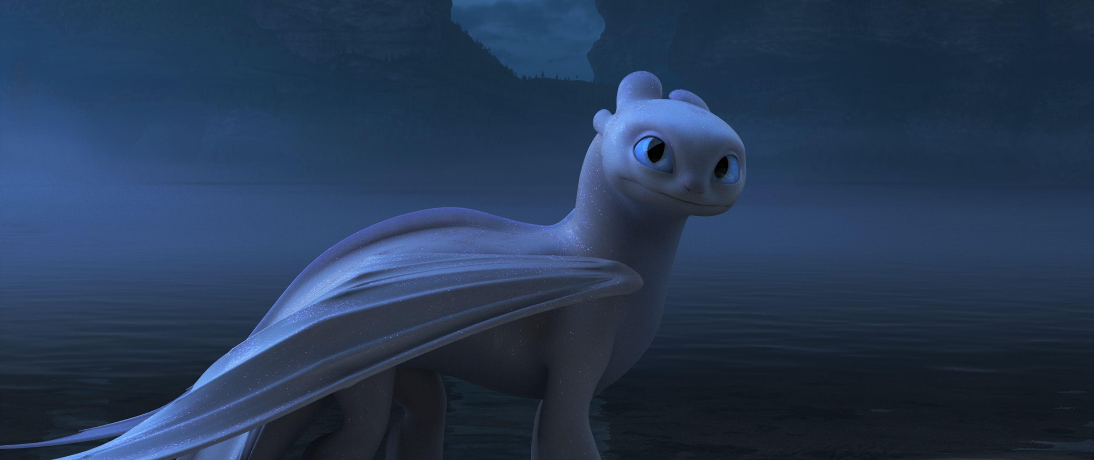 Light Fury drago bianco, 3600x1513 Ultrawide, Dual Monitor