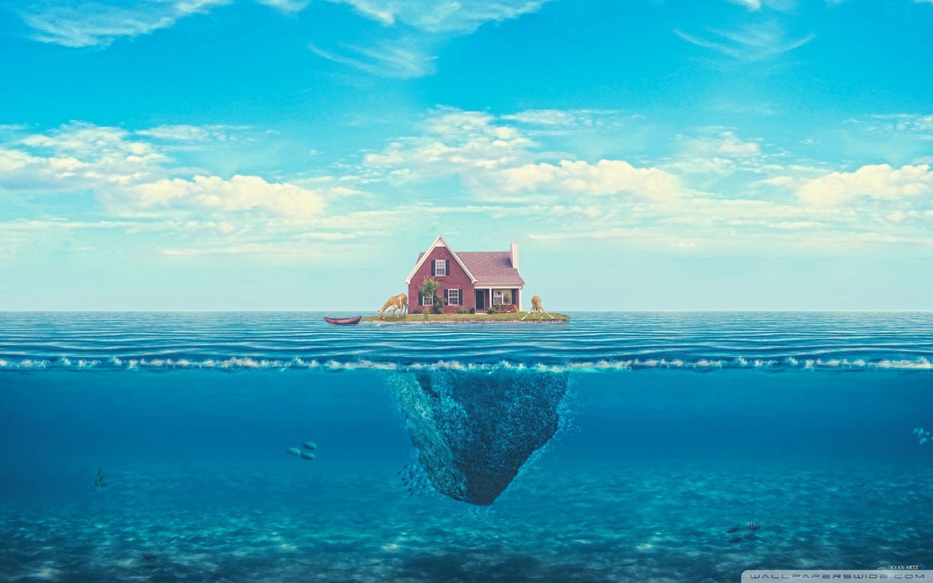 Casa galleggiante su isola oceano, 1920x1200 WUXGA, PC