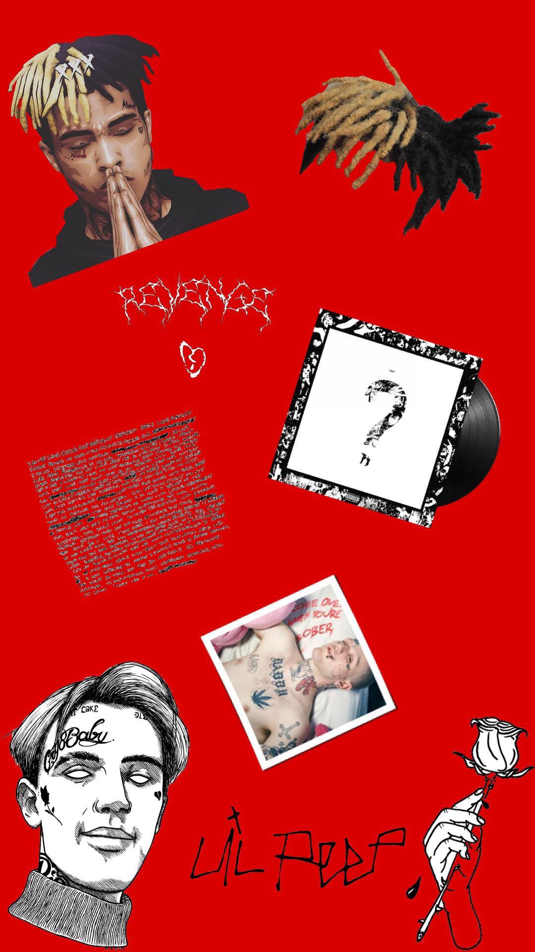 Collage Lil Peep sfondo rosso, 1080x1920 Full HD Verticale, iPhone Pro