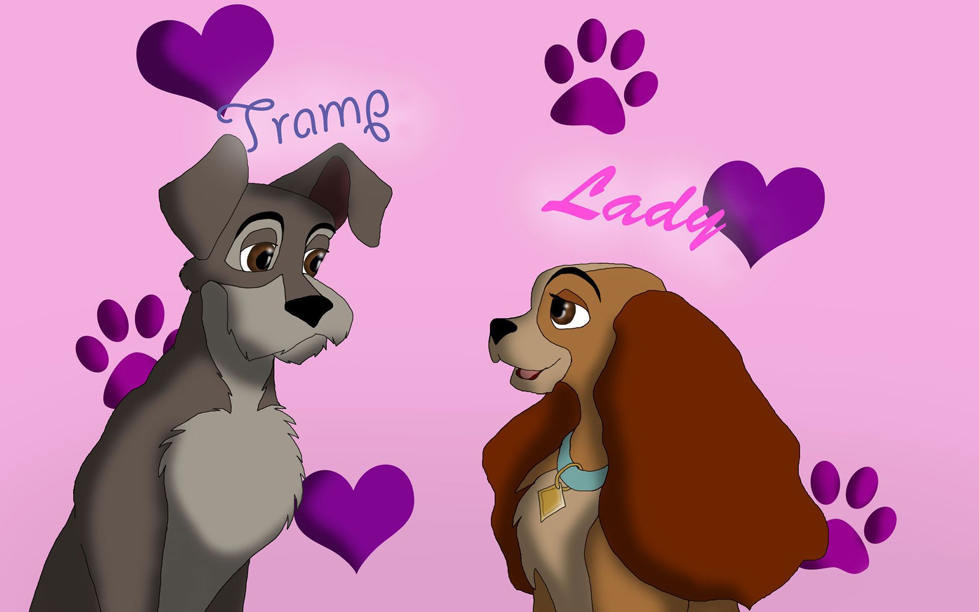 Lilli e il Vagabondo, cuori viola, 1920x1200 WUXGA, Desktop