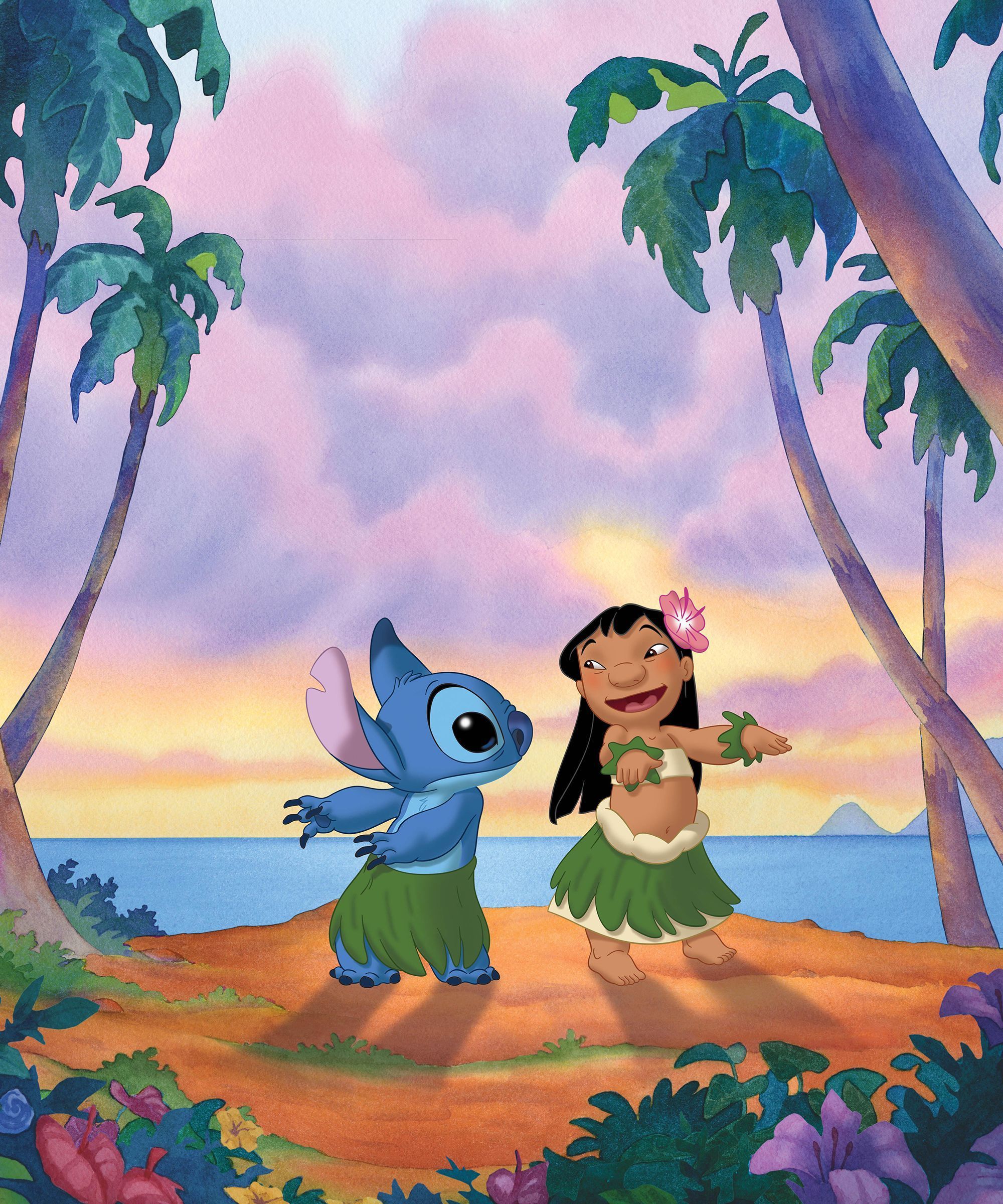 Lilo e Stitch hula spiaggia tramonto, Disney, 2000x2400 Full HD Verticale, Smartphone
