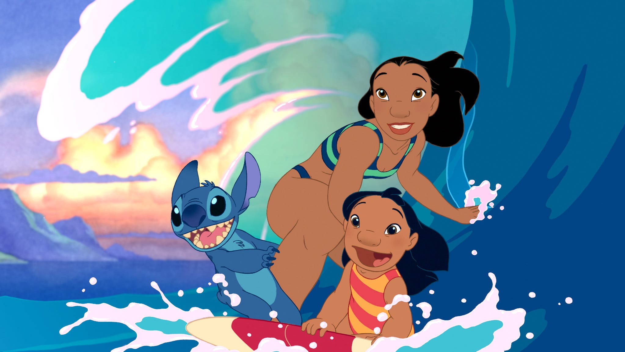Nani Lilo e Stitch surf onda, Disney, 2047x1154 alta risoluzione, Desktop