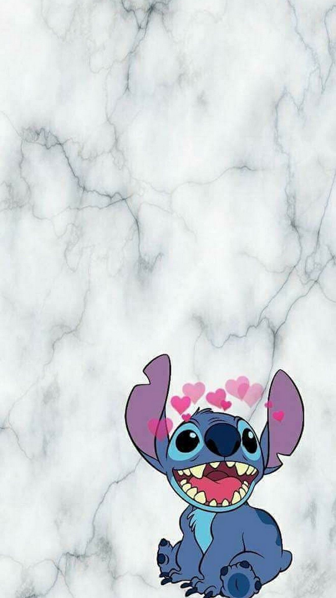 Stitch cuori su marmo bianco, 1080x1920 Verticale, Mobile