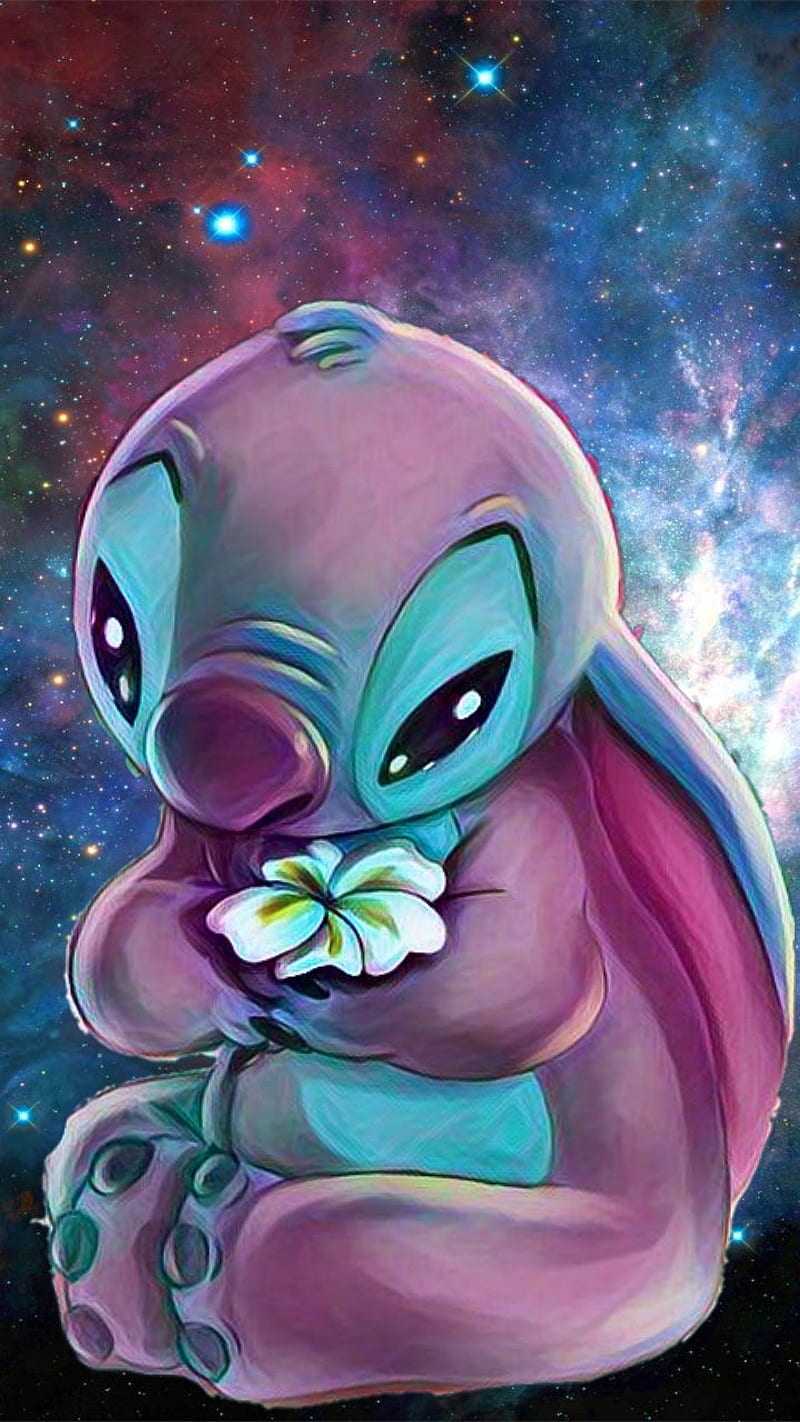 Stitch tiene fiore galassia viola, Disney, 800x1422 Verticale, Mobile