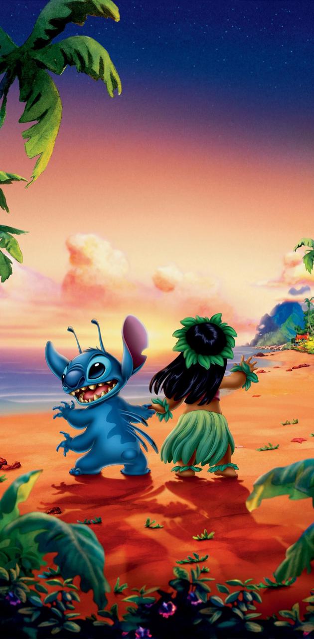 Stitch e Lilo ballano spiaggia tramonto, 630x1280 Full HD Verticale, iPhone