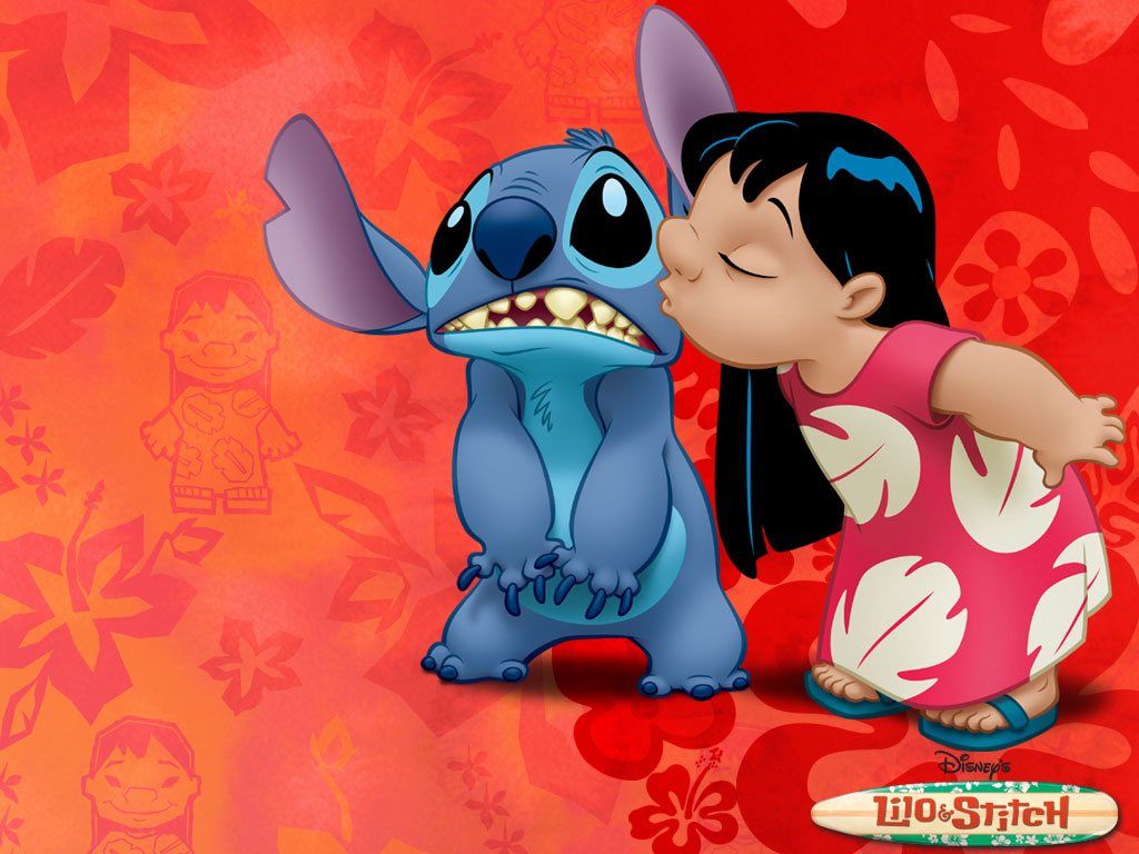 Lilo bacia Stitch sfondo rosso, 1024x768 HD, PC Desktop