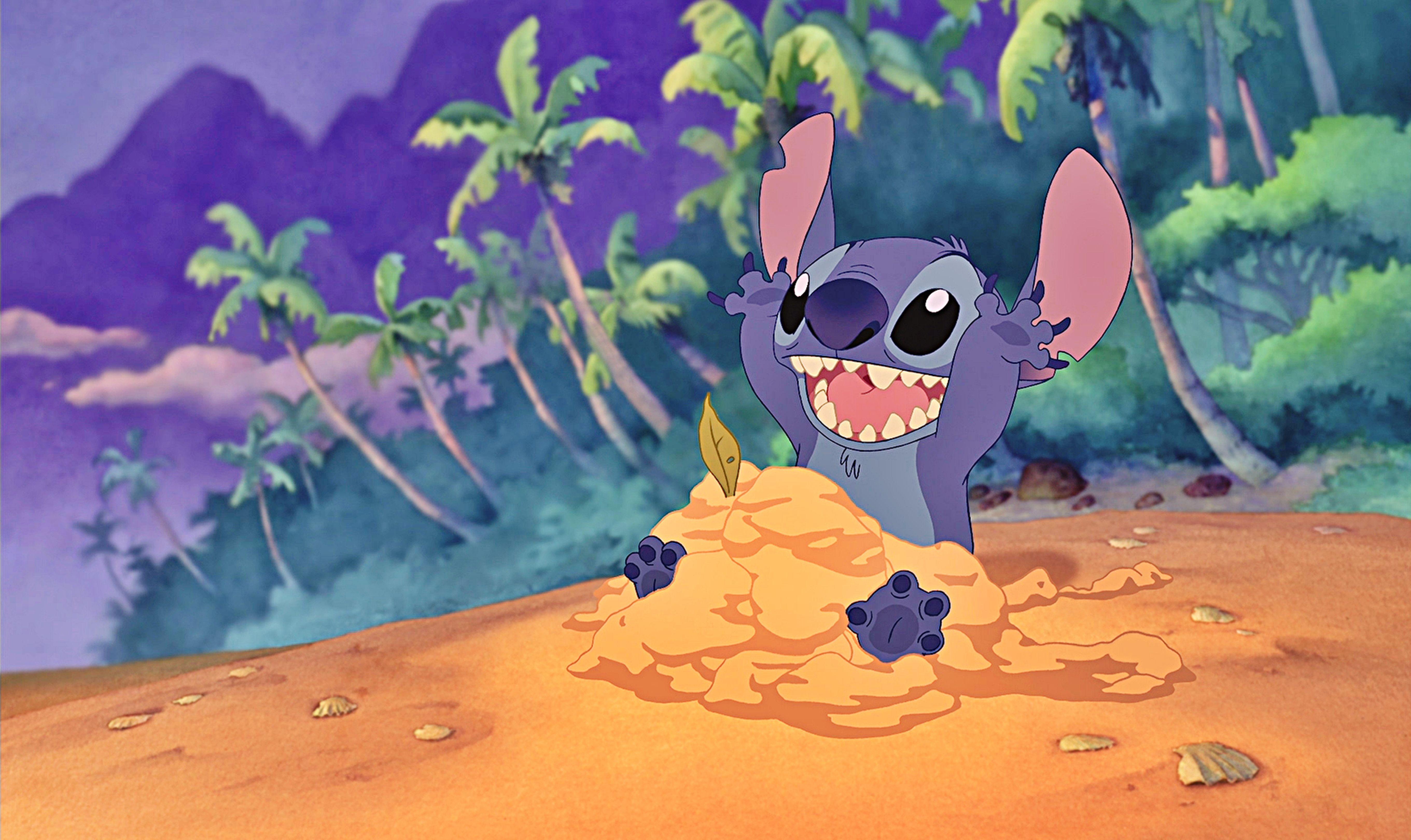 Stitch corre sabbia palme, 5442x3240 Ultra HD, Monitor 4K