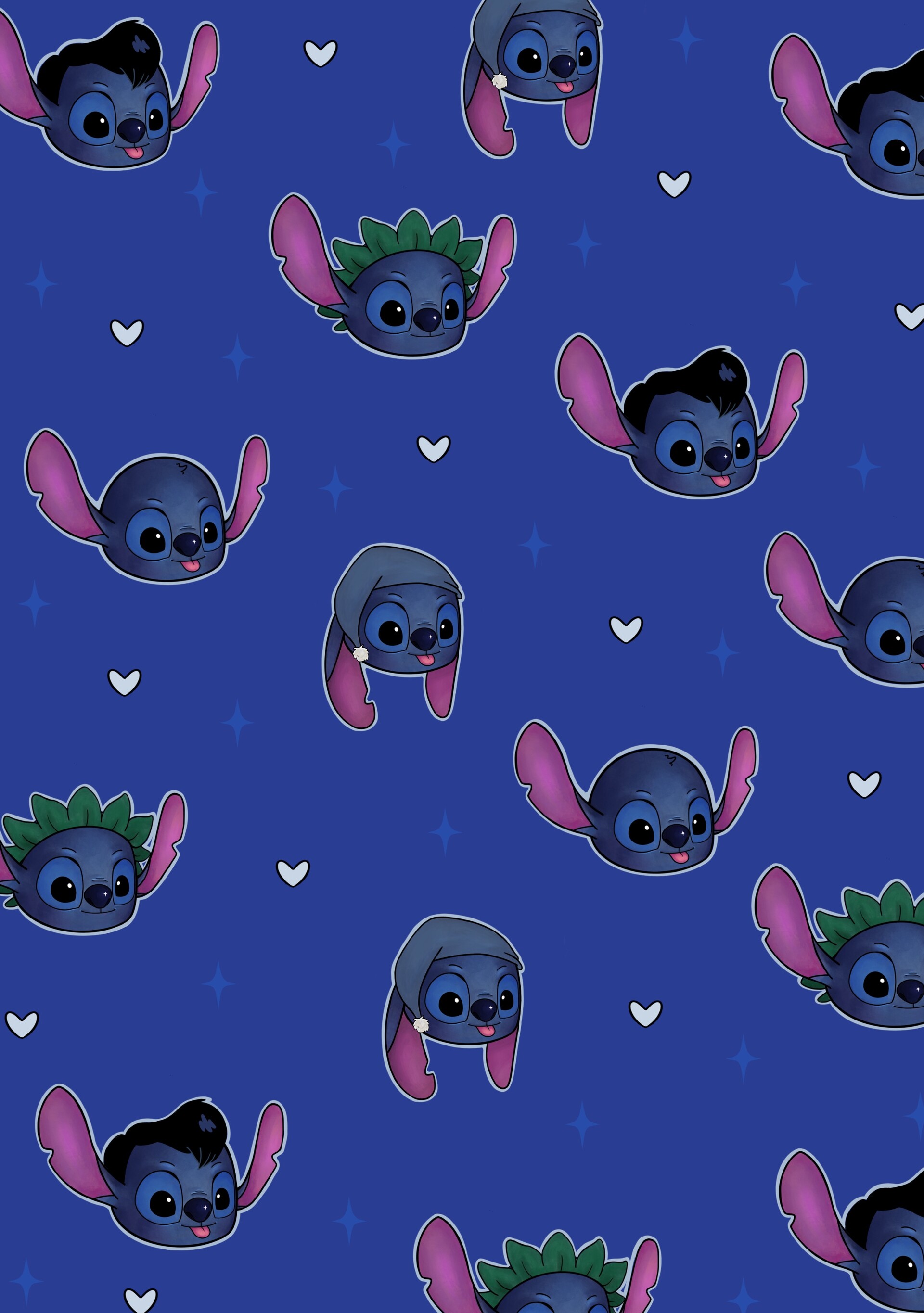Volti Stitch pattern blu cuori, 1920x2729 Full HD Verticale, Realme