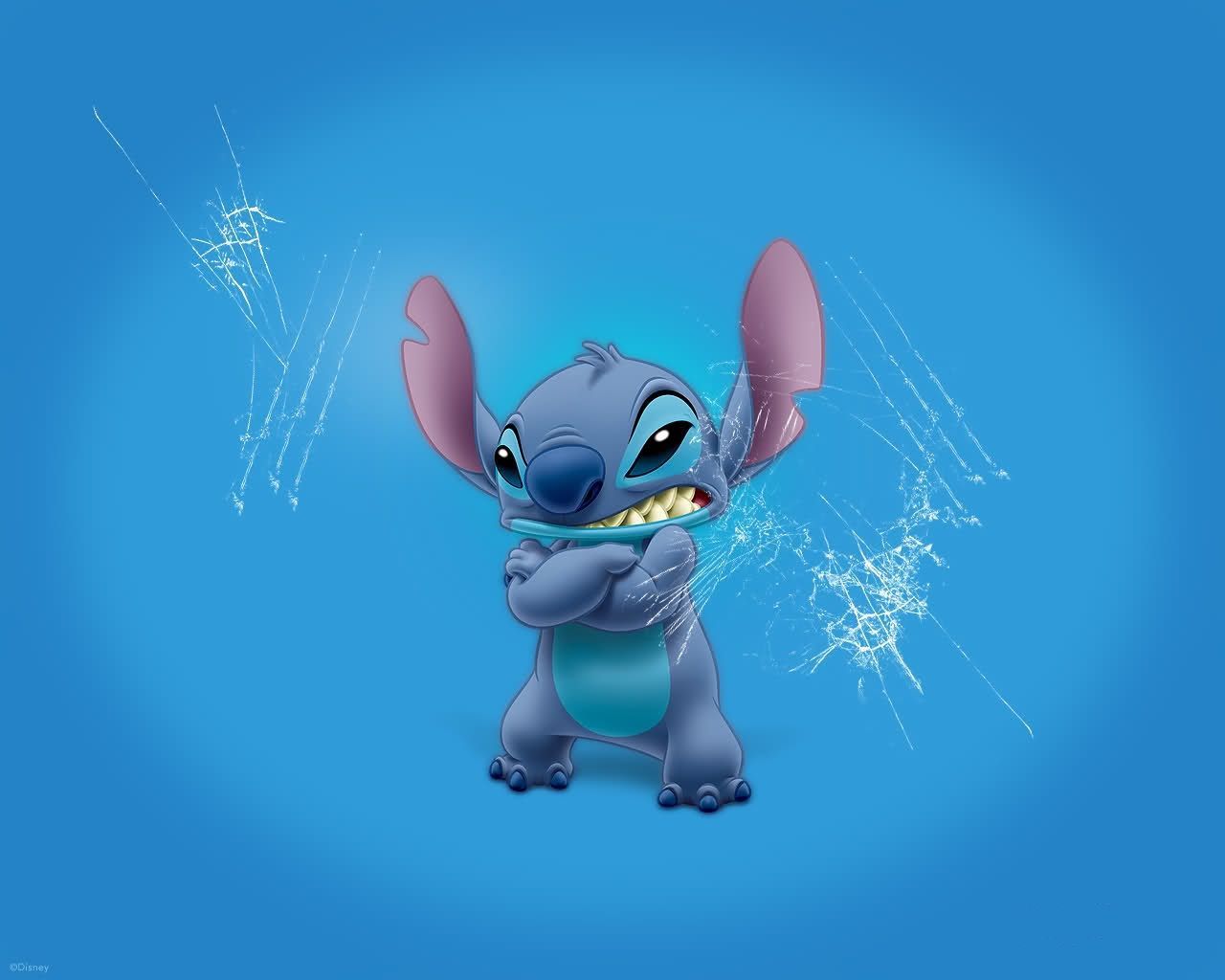 Stitch vetro incrinato sfondo blu, 1280x1024 HD, Desktop
