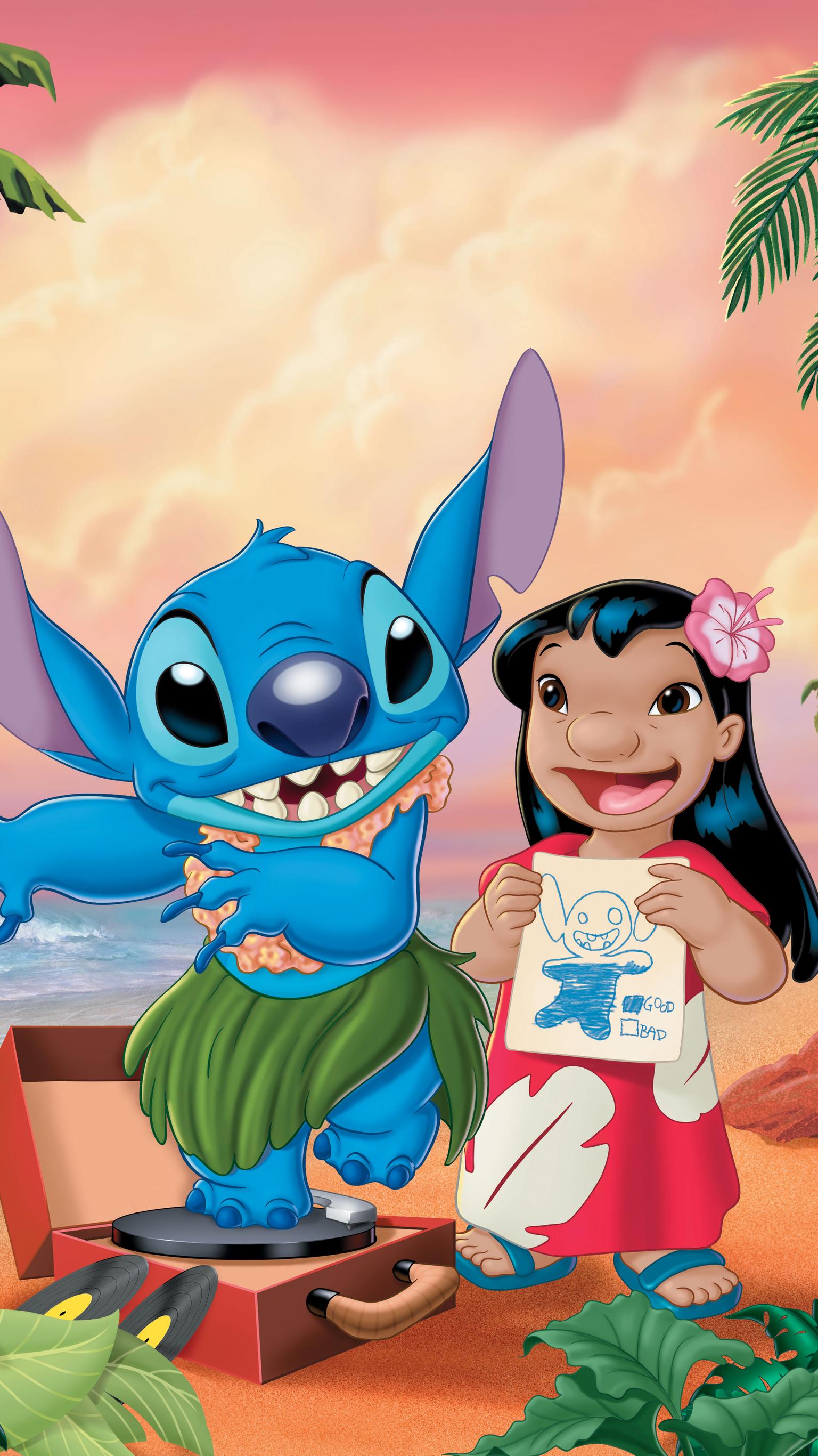 Stitch e Lilo con disegno, 1536x2732 Full HD Verticale, Smartphone