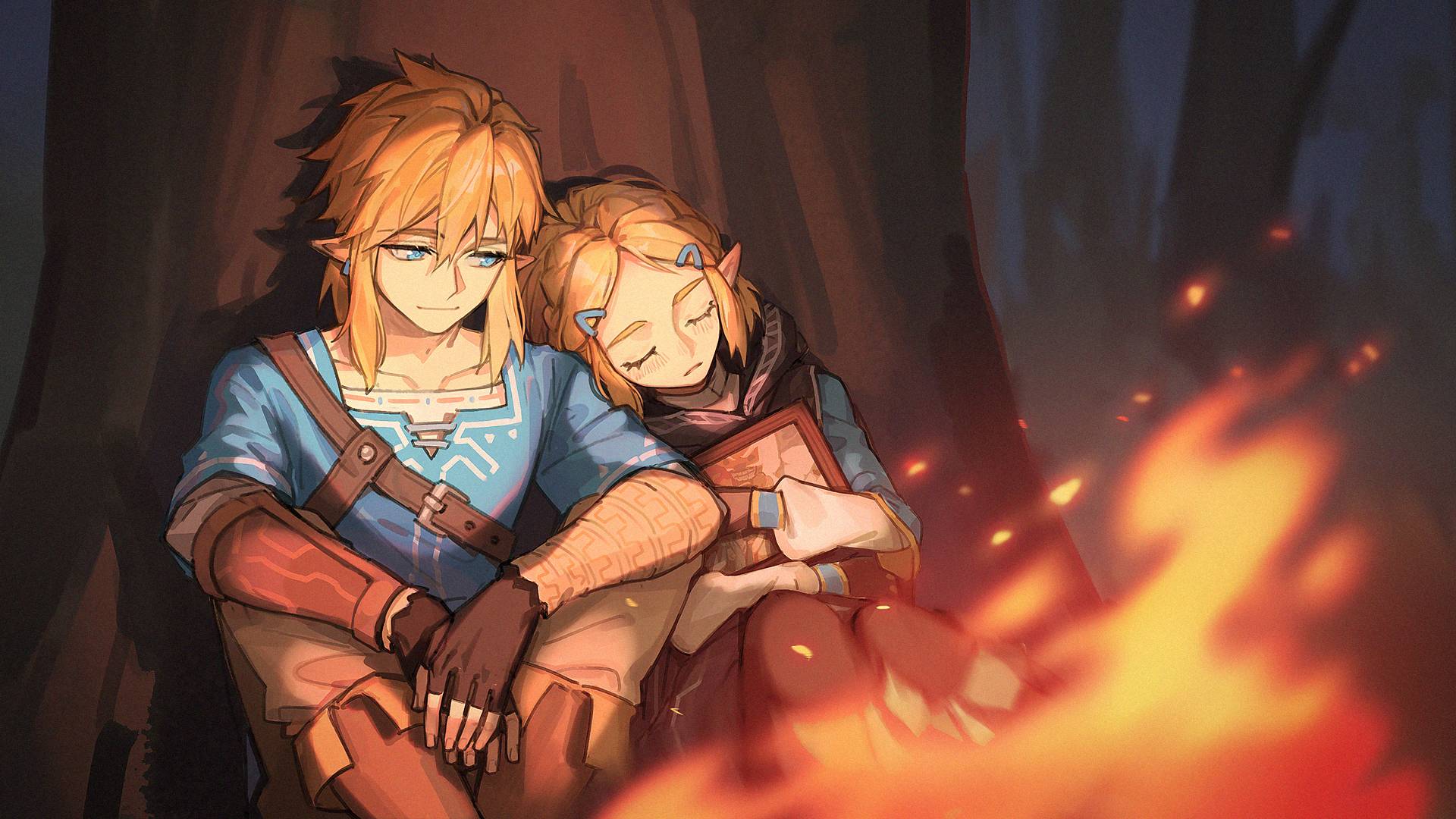 Link e Zelda accanto al fuoco, 1920x1080 1080p, Laptop