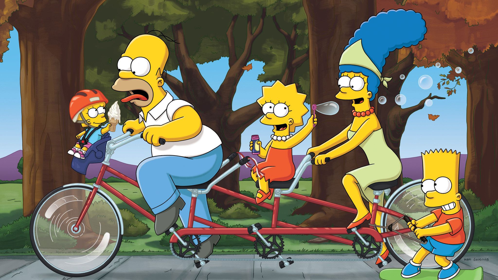 Famiglia Simpson in bicicletta, 2048x1152 alta risoluzione, Desktop