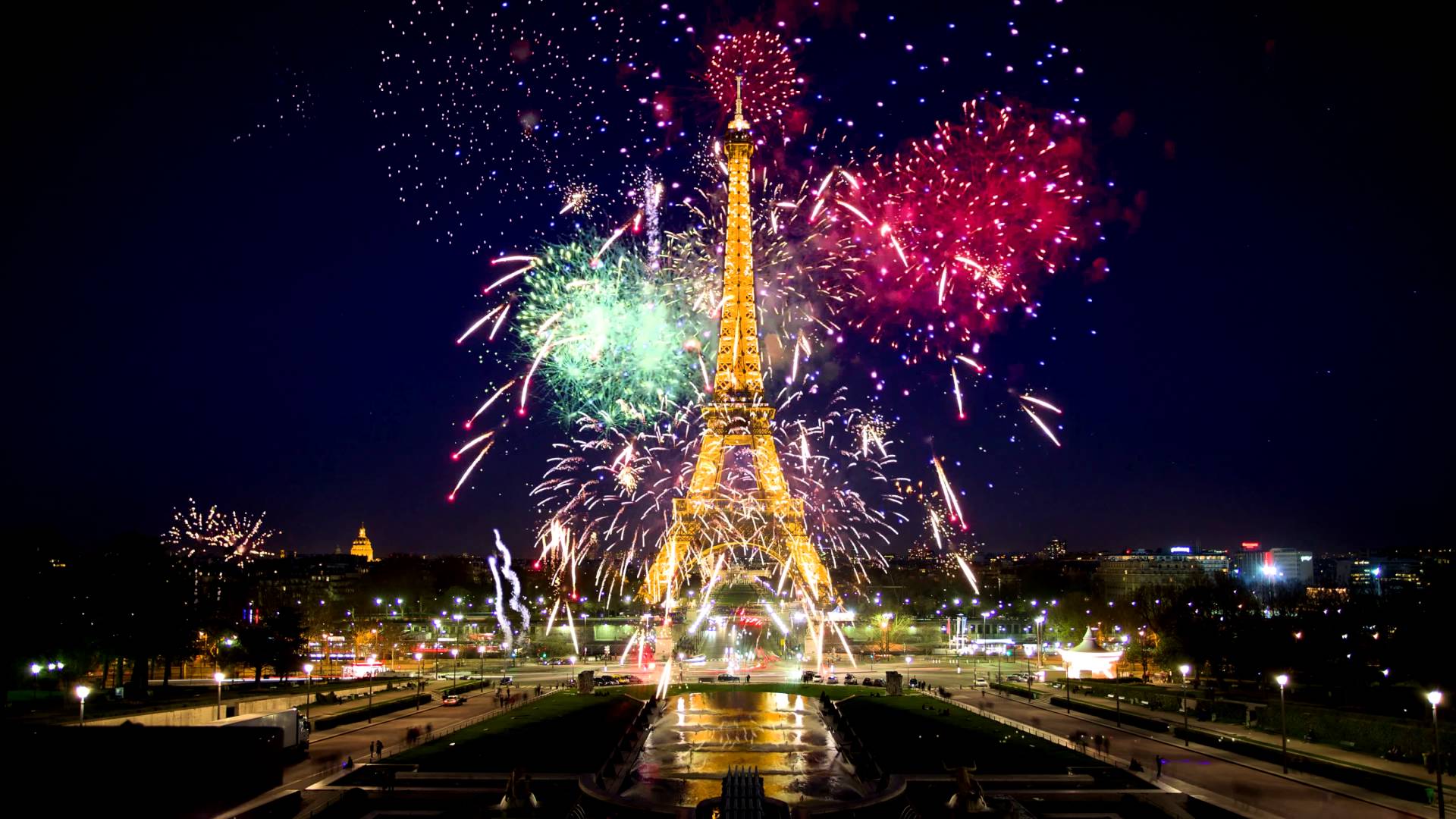 Torre Eiffel fuochi d'artificio Parigi, monumento, 1920x1080 Full HD, Laptop