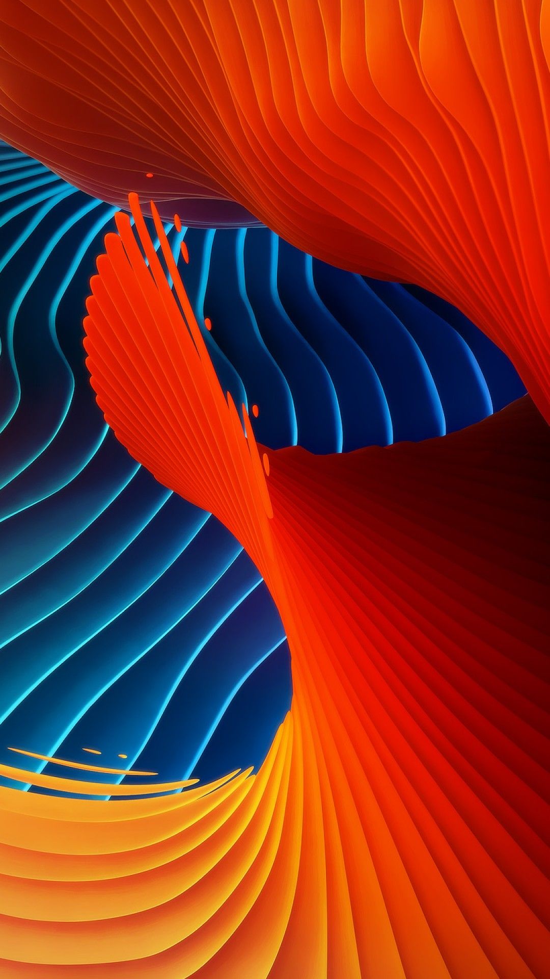 Onde astratte 3D arancioni e blu, 1080x1920 Full HD Verticale, iPhone