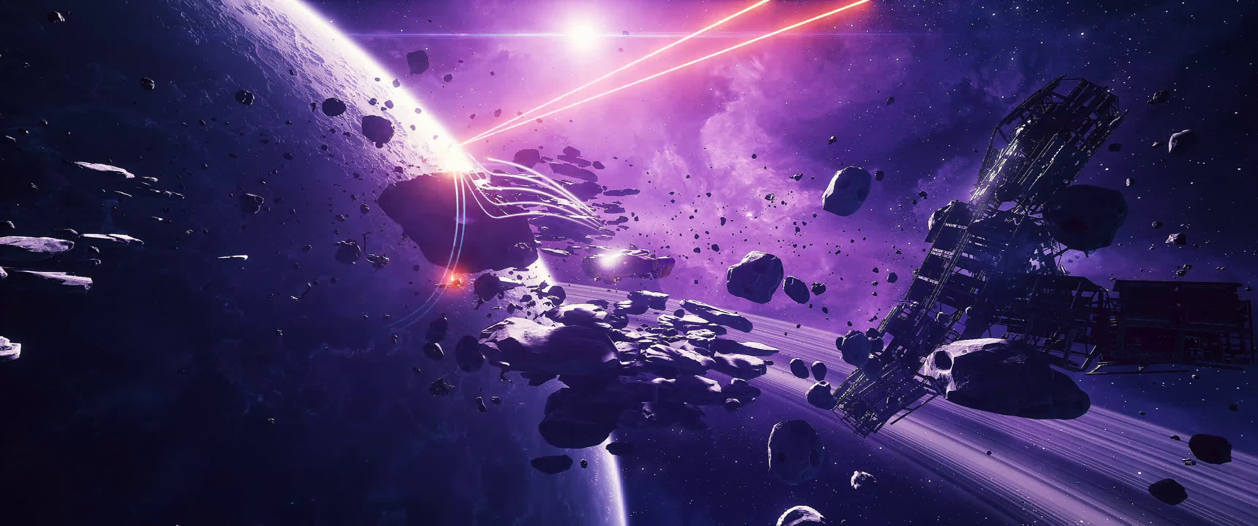 Campo asteroidi spazio viola, 2580x1080 21:9, Ultrawide