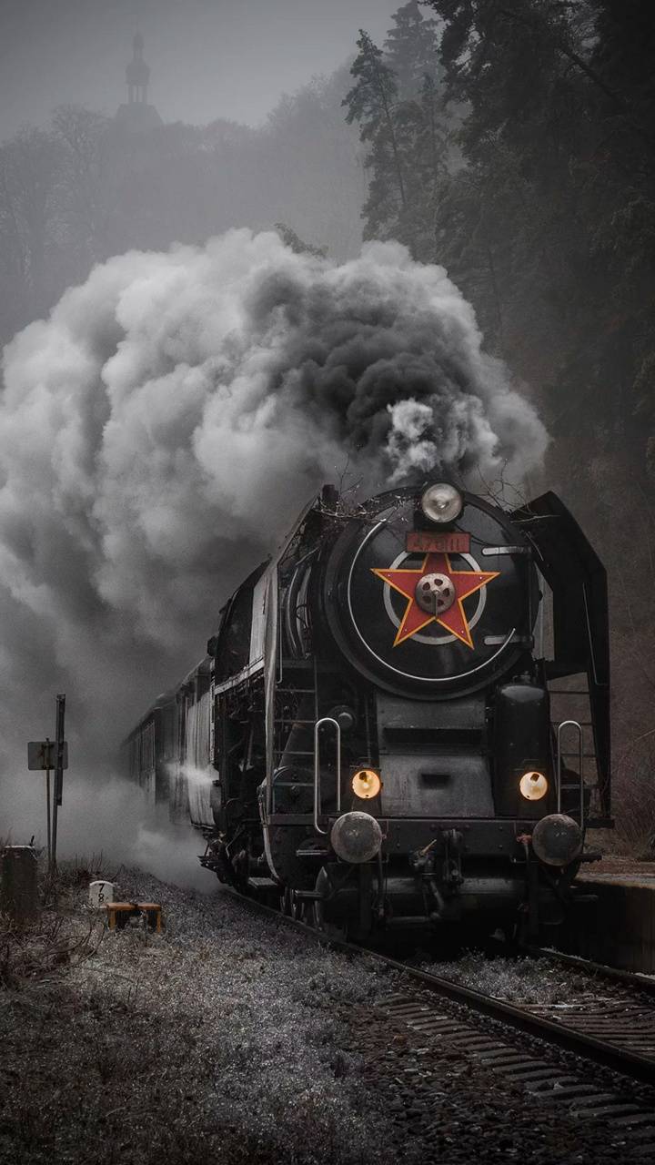 Locomotiva a vapore nera con fumo, 720x1280 Full HD Verticale, iPhone