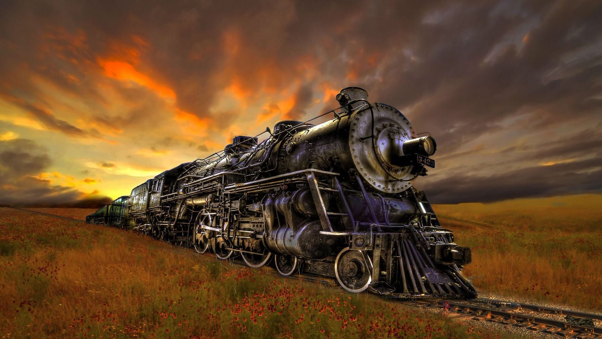 Locomotiva a vapore tramonto, 1920x1080 Full HD 1080p, PC