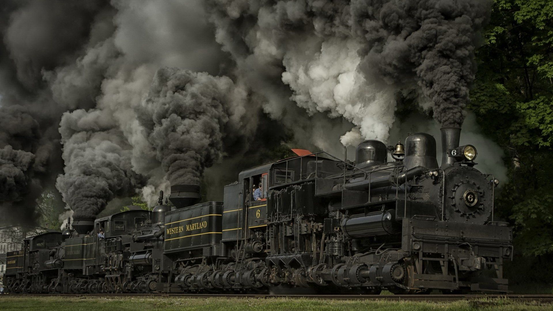 Locomotiva a vapore nera con fumo, 1920x1080 1080p, PC Desktop