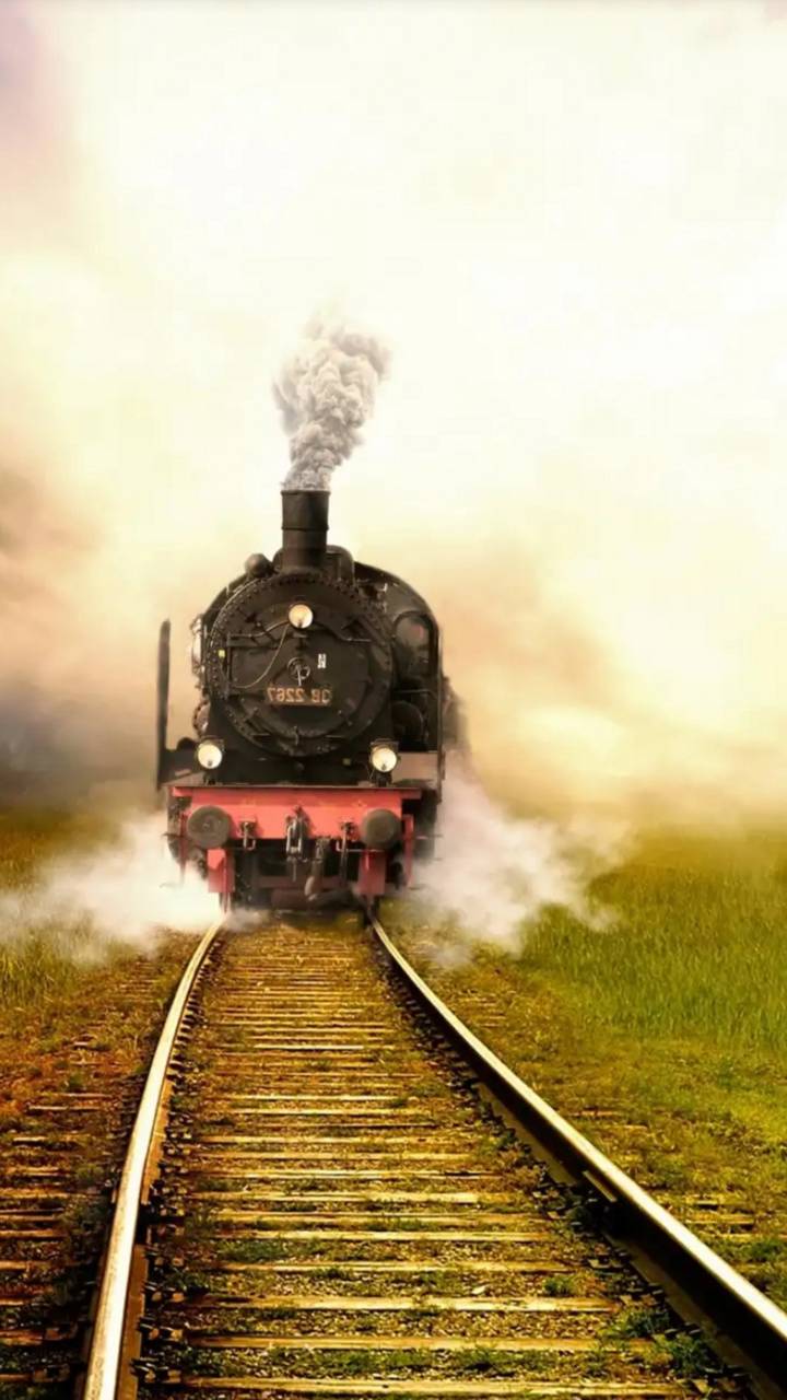 Locomotiva a vapore nera su binari, 720x1280 Verticale, Android