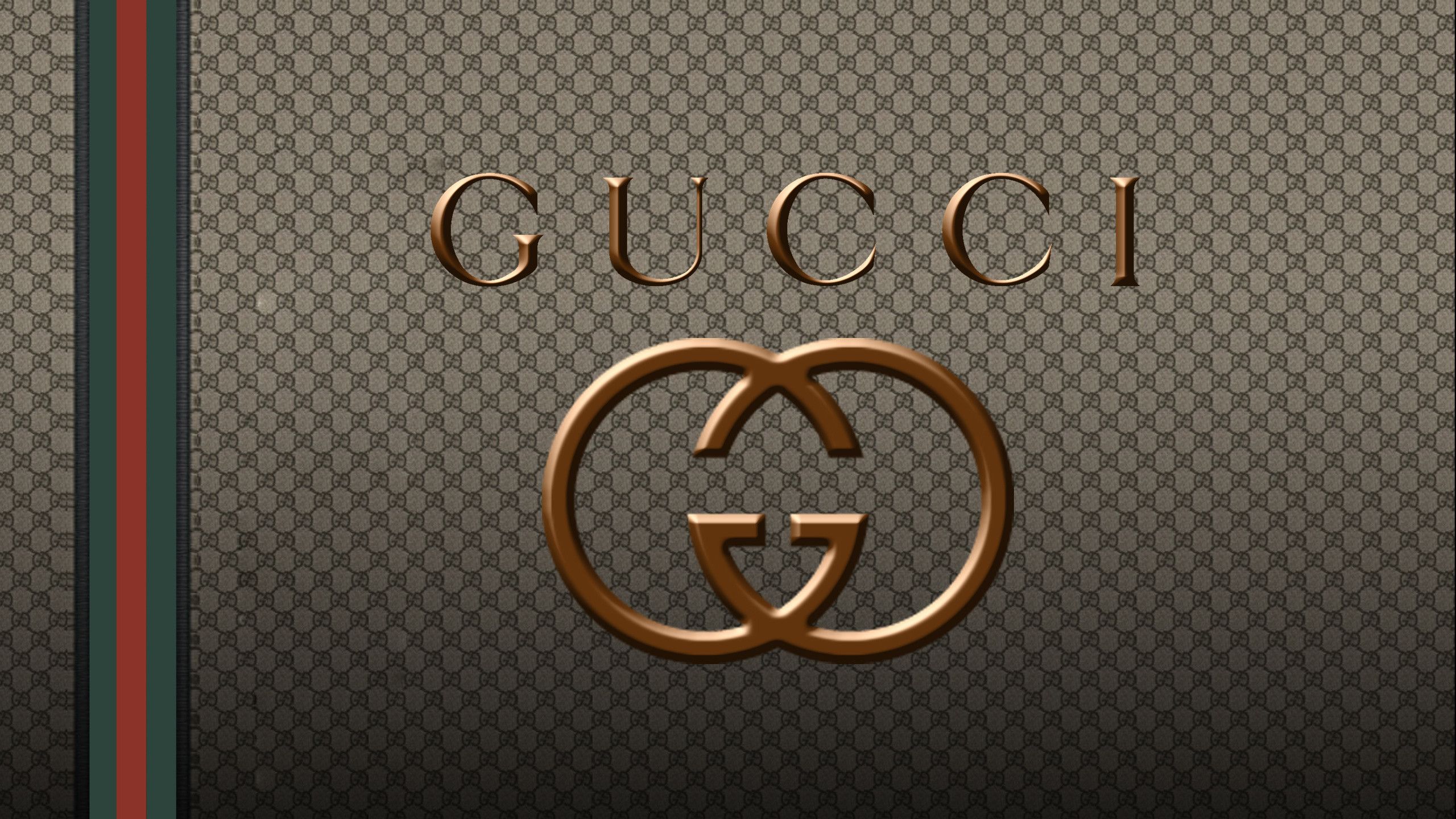 Logo Gucci pattern beige, moda di lusso, 2560x1440 1440p, Desktop