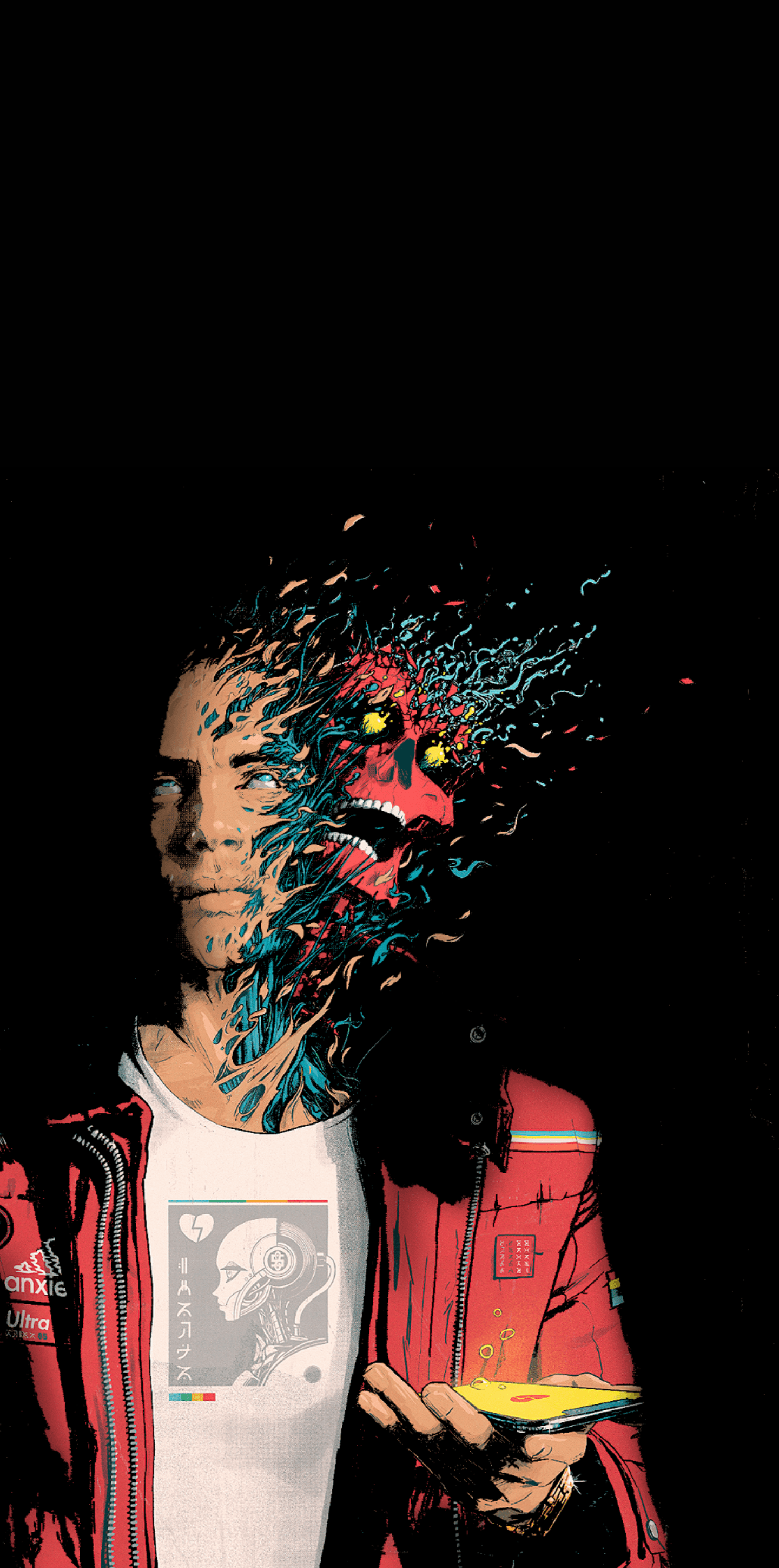 Uomo con testa disintegrata astratta, 1440x2896 Verticale, Telefono