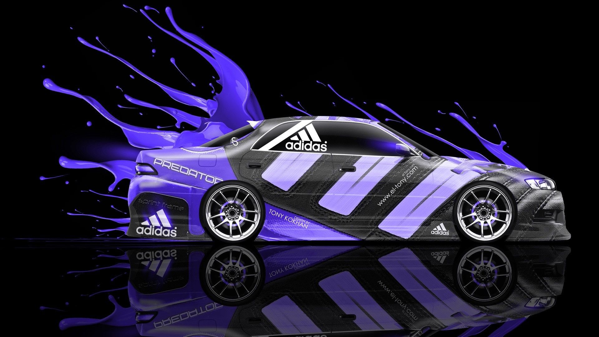 Auto sportiva logo Adidas viola, 1920x1080 1080p, Desktop