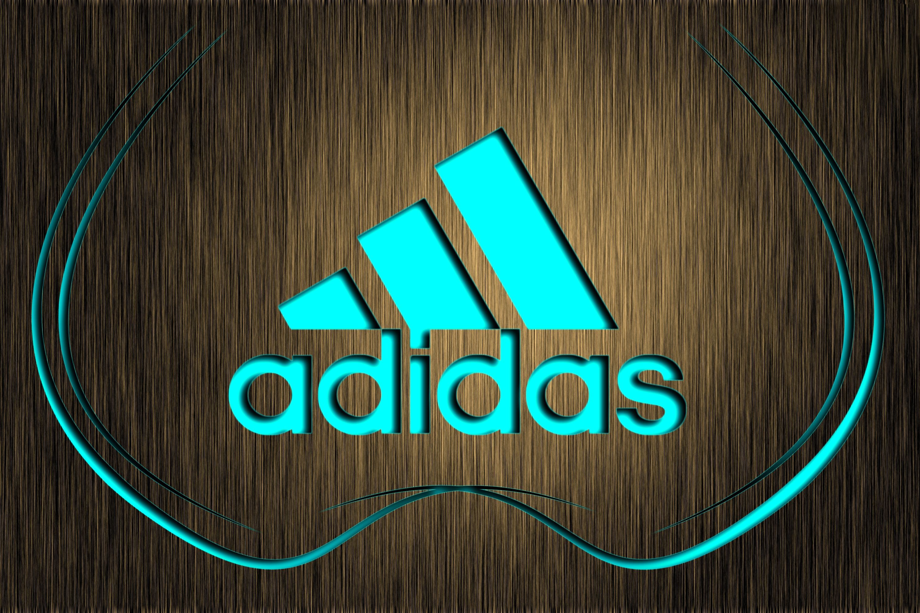 Logo Adidas ciano luminoso, 3000x2000 2K, Laptop
