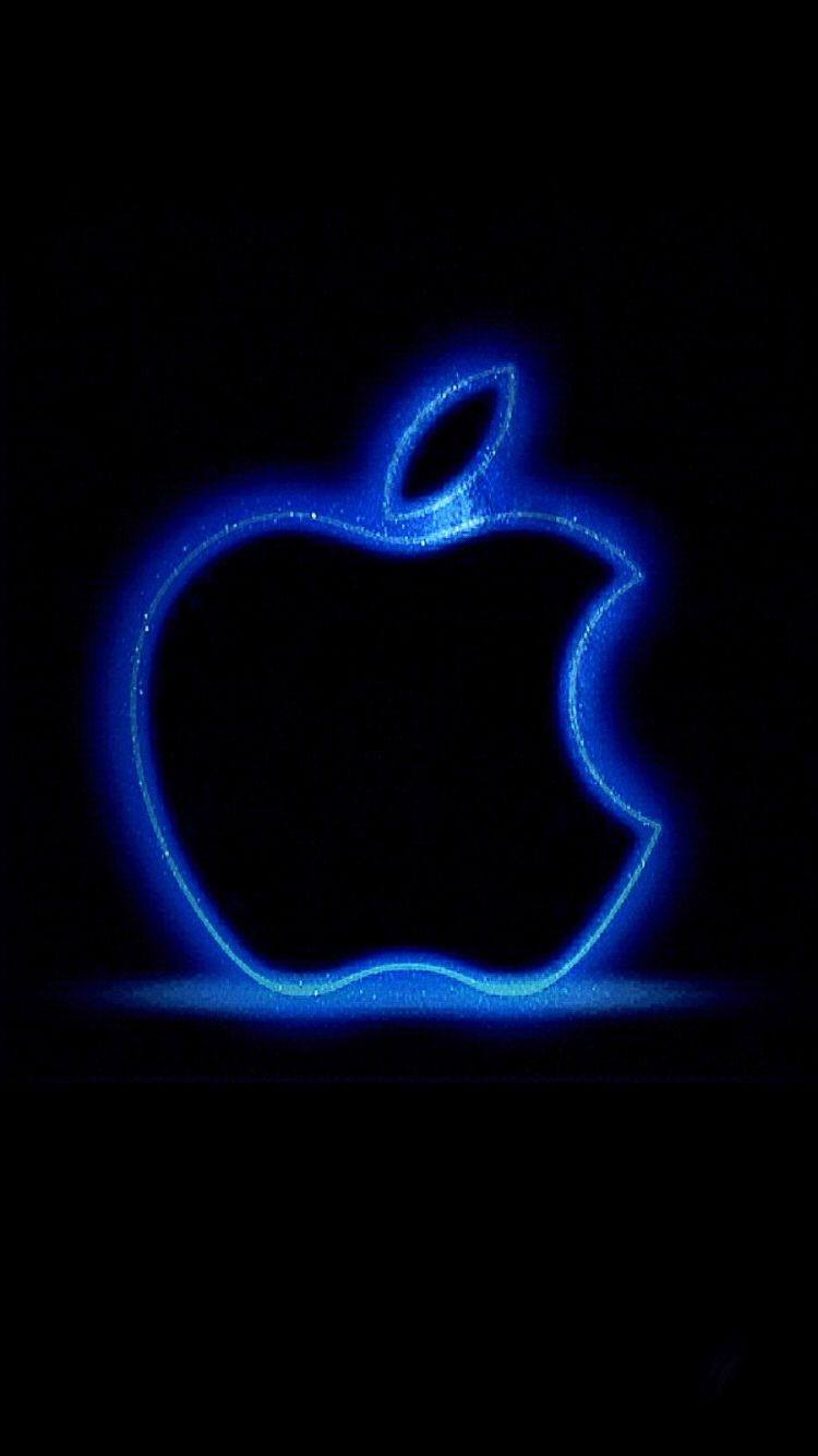 Logo Apple neon blu, azienda tech, 750x1334 Verticale, Telefono