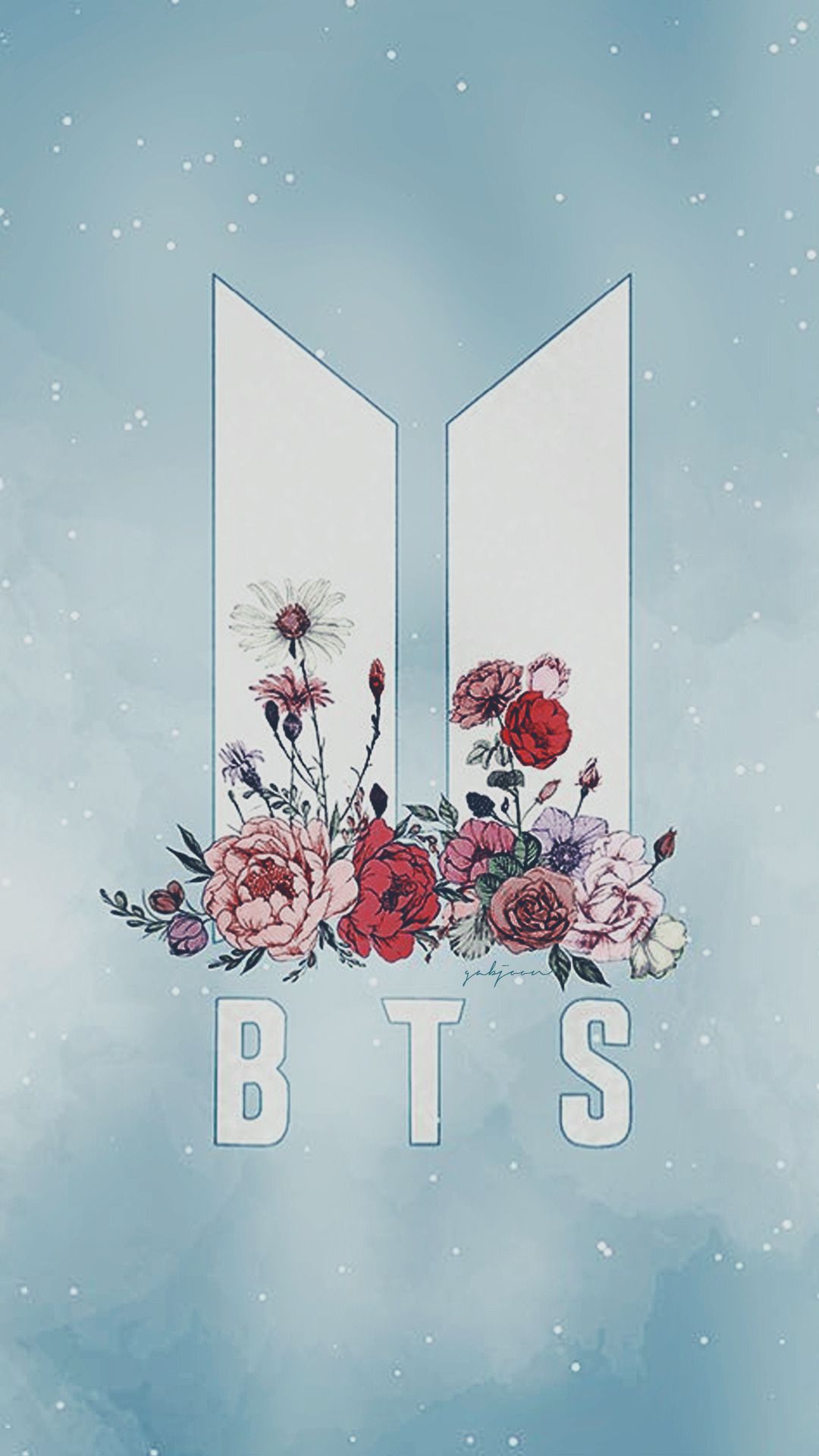 Logo BTS con fiori, 1080x1920 Full HD Verticale, Samsung Galaxy