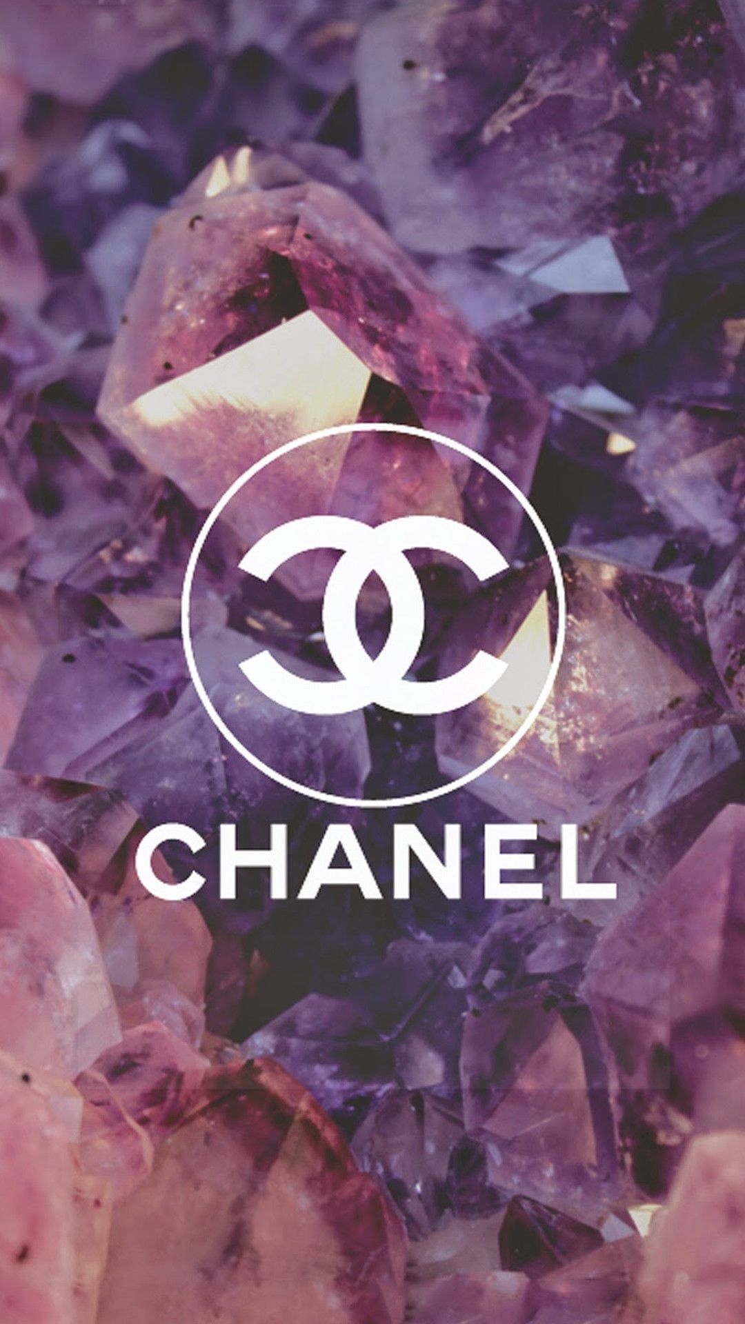 Logo Chanel su cristalli viola, francese, 1080x1920 Verticale, Telefono