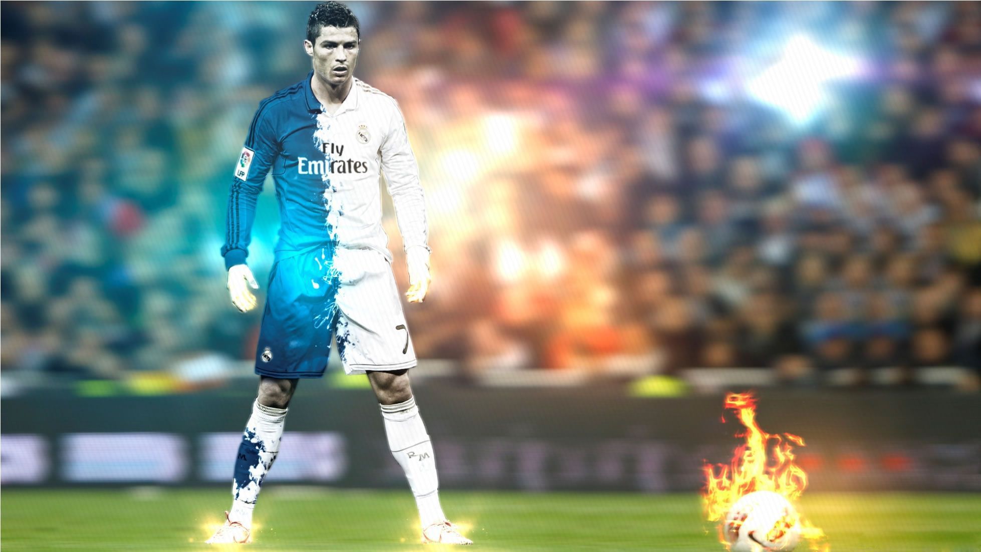 Ronaldo Real Madrid effetti fiamme, Cristiano Ronaldo, 1958x1102 Full HD 1080p, PC