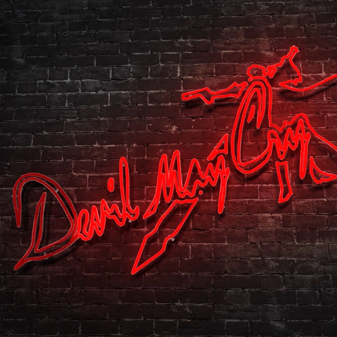 Logo neon Devil May Cry rosso, 1079x1079 HD, PC