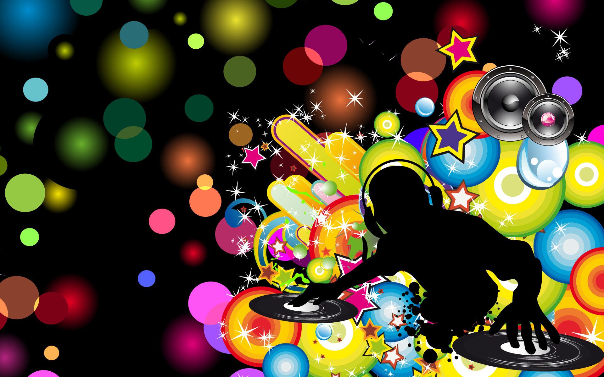Silhouette DJ con turntable colorato, 1920x1200 WUXGA, Desktop