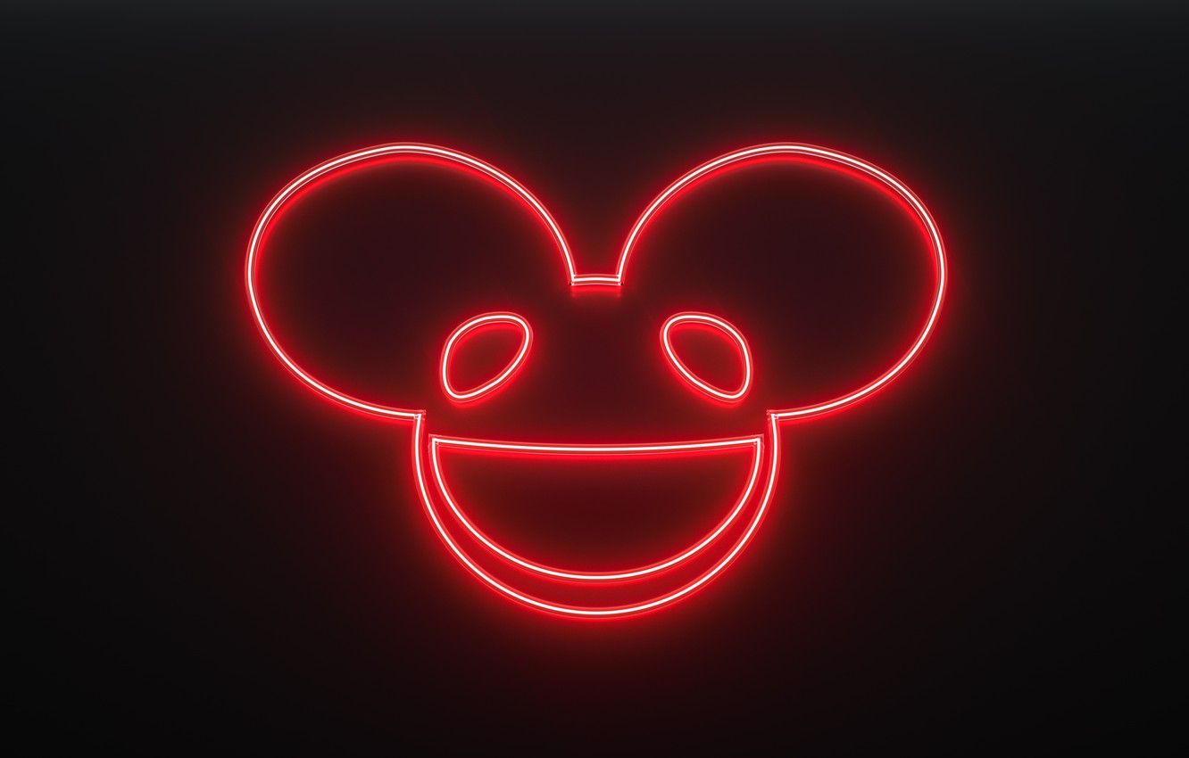 Logo neon Deadmau5 rosso, 1332x850 HD, Desktop