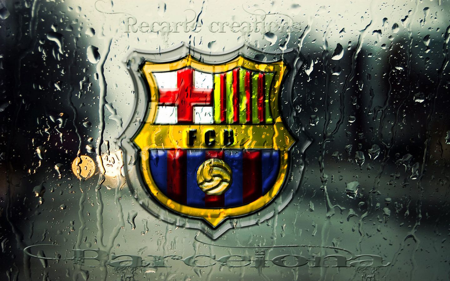 Logo FC Barcelona su vetro bagnato, 1440x900 720p, PC