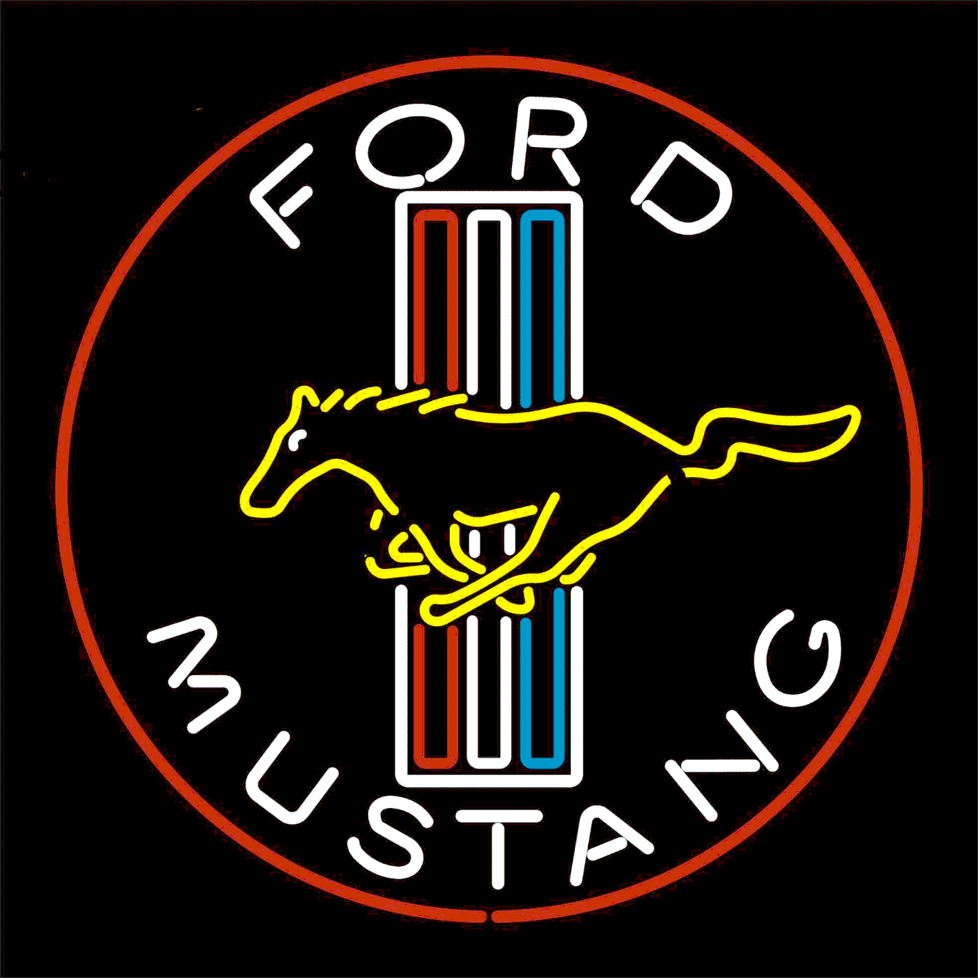 Logo Ford Mustang al neon, 1417x1417 HD, Desktop