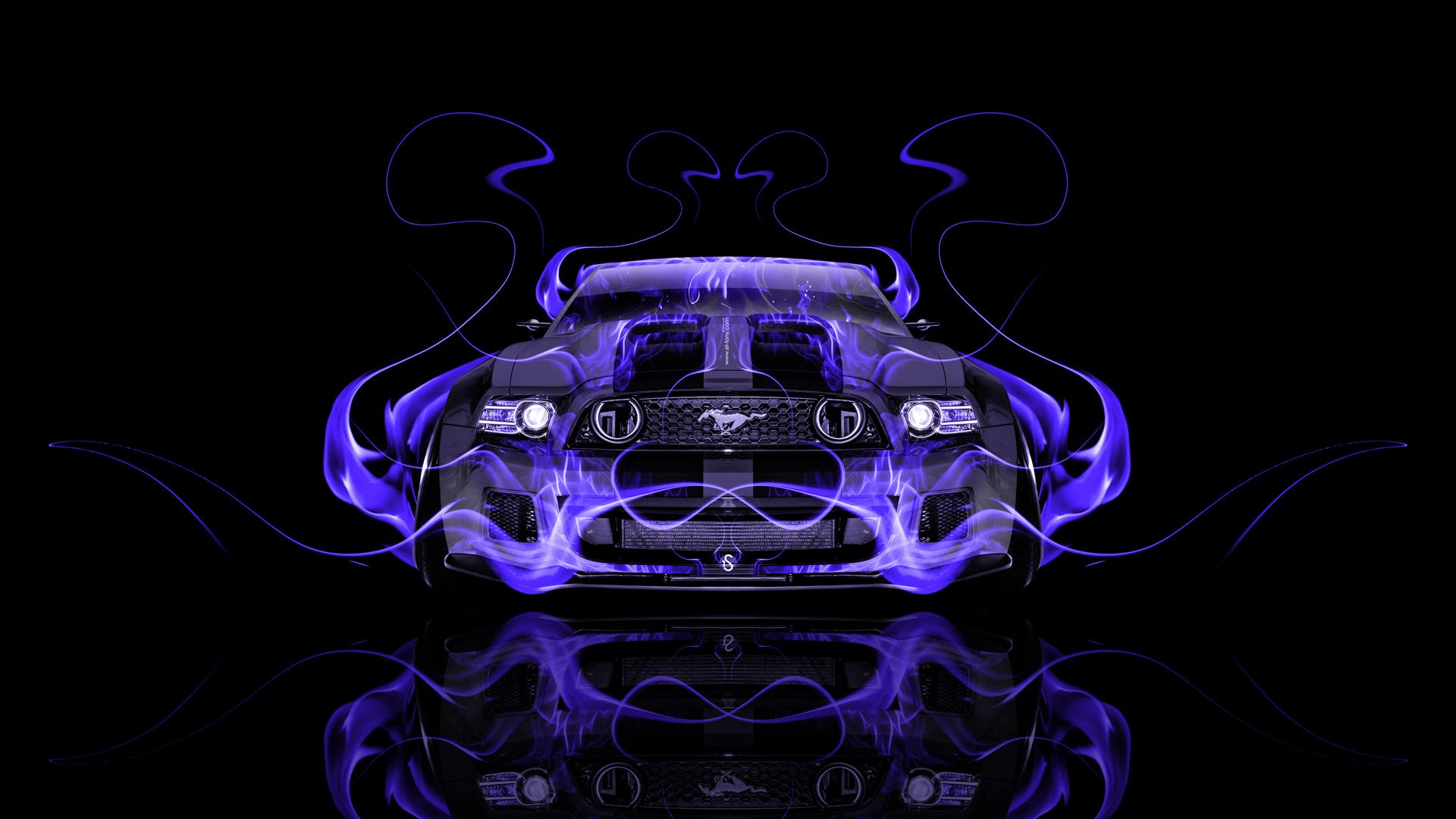 Ford Mustang fiamme viola, muscle car, 1920x1080 Full HD, Desktop