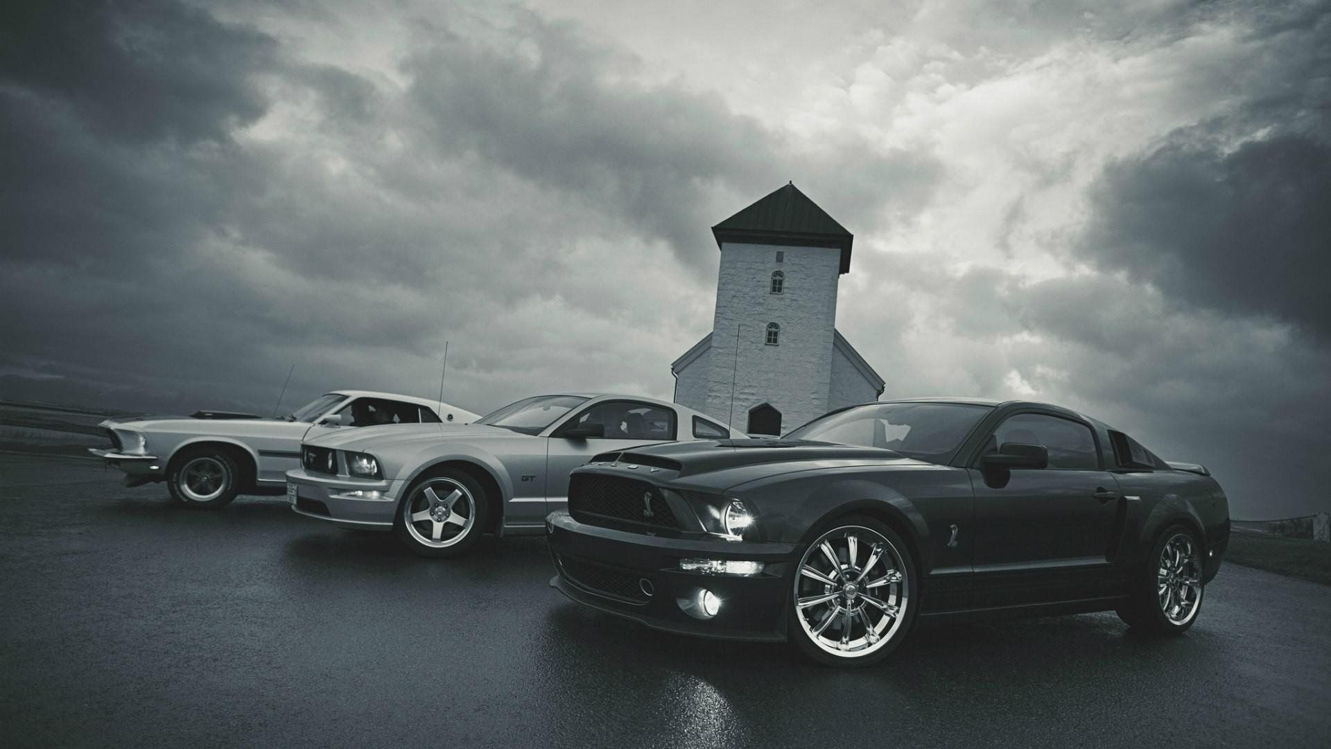 Tre Ford Mustang bianco nero, 1920x1080 Full HD, Desktop