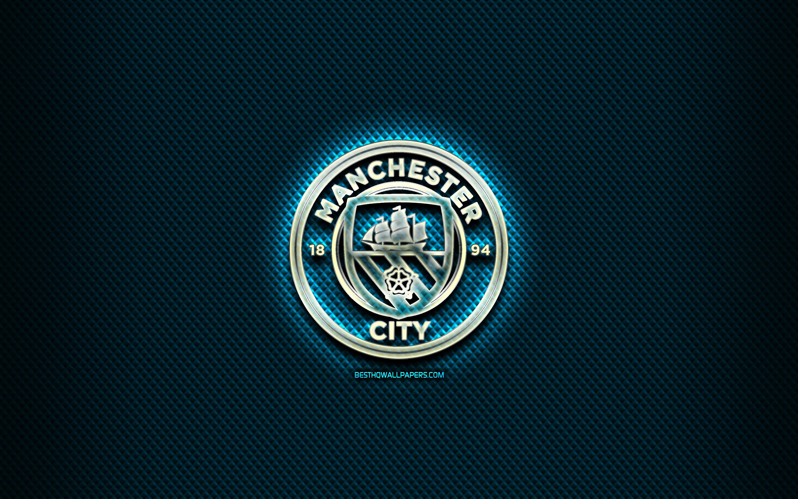 Logo Manchester City vetro blu, 2560x1600 2K, Desktop