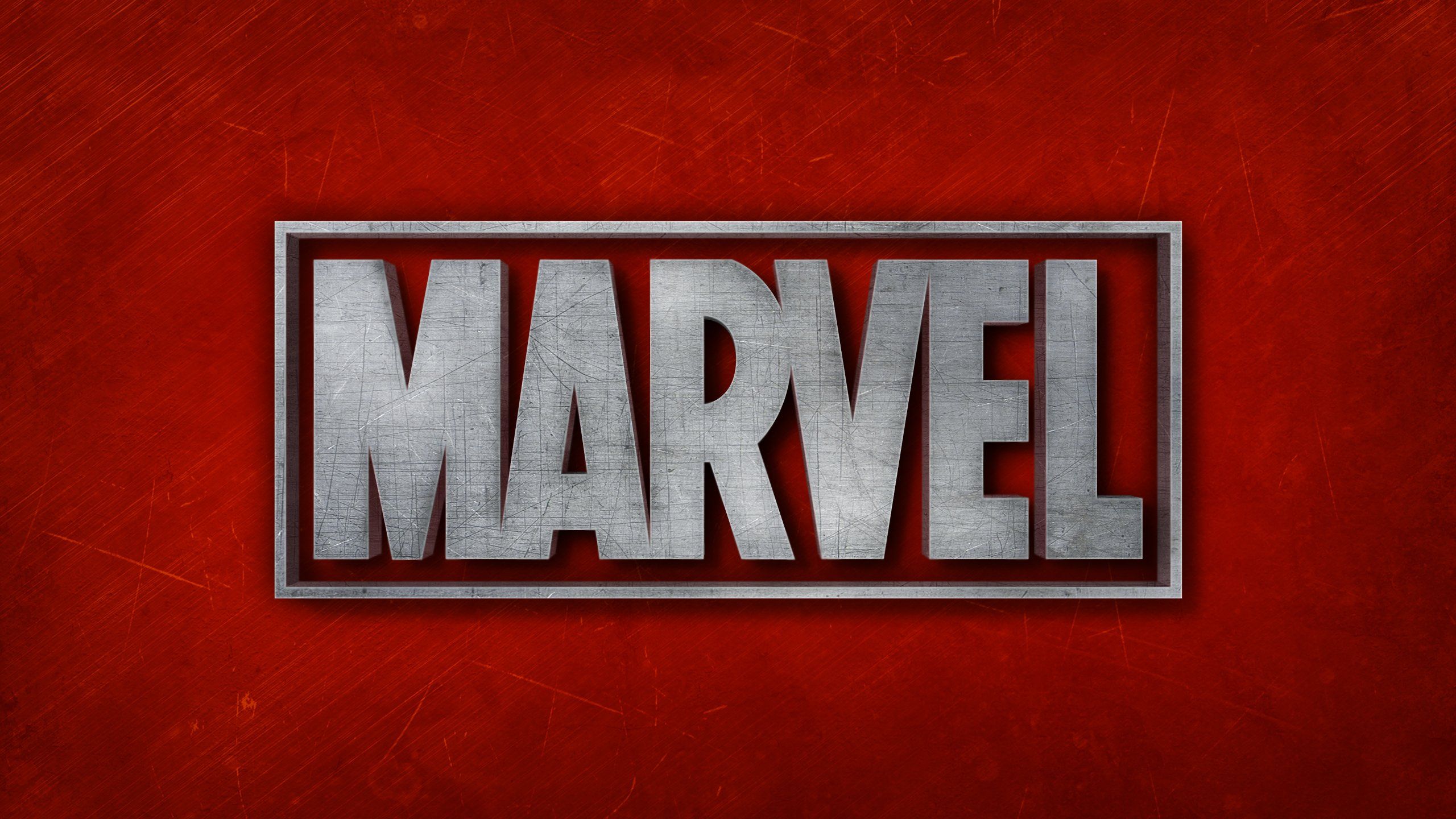 Logo Marvel metallico su rosso, 2560x1440 1440p, Desktop